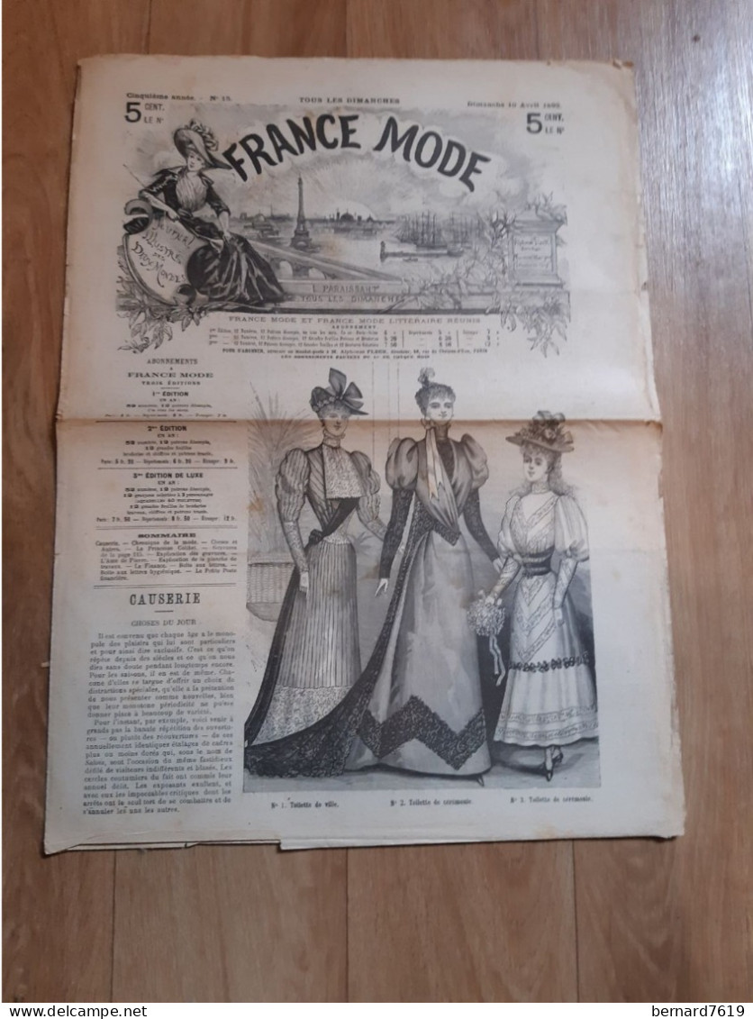 Revue France Mode Annee 1892  - N° 15 - Revues Anciennes - Avant 1900