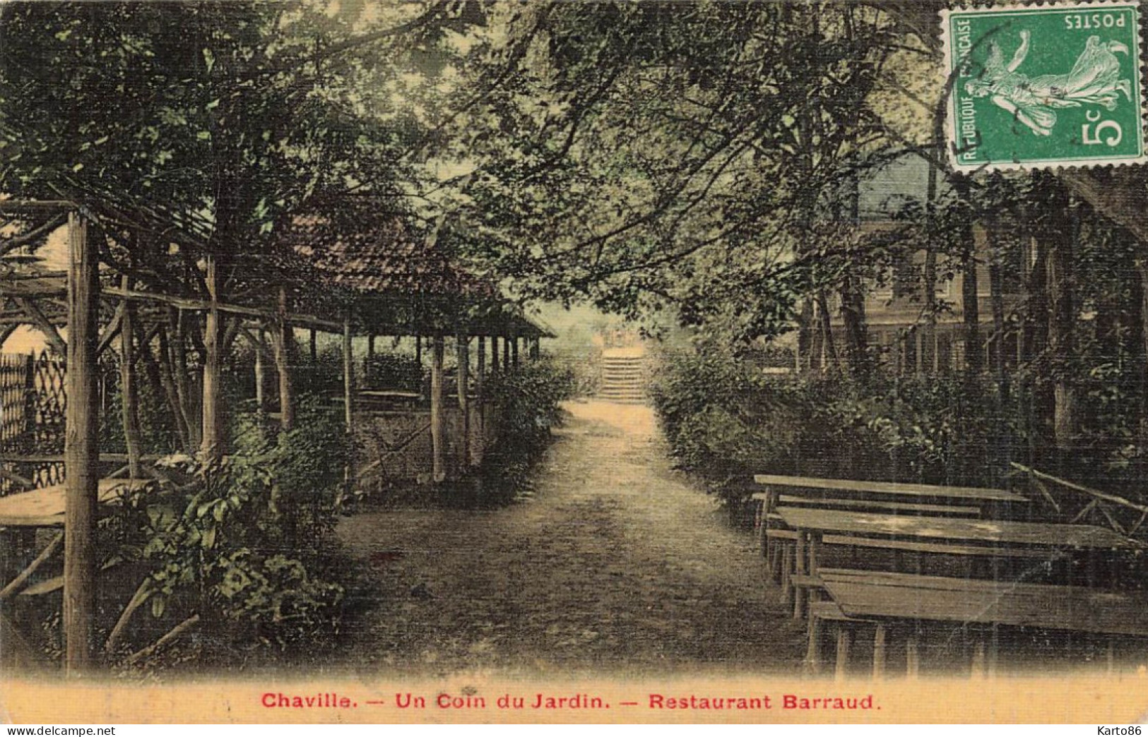 Chaville * Restaurant BARRAUD , Un Coin Du Jardin * Cpa Toilée Colorisée Ancienne - Chaville