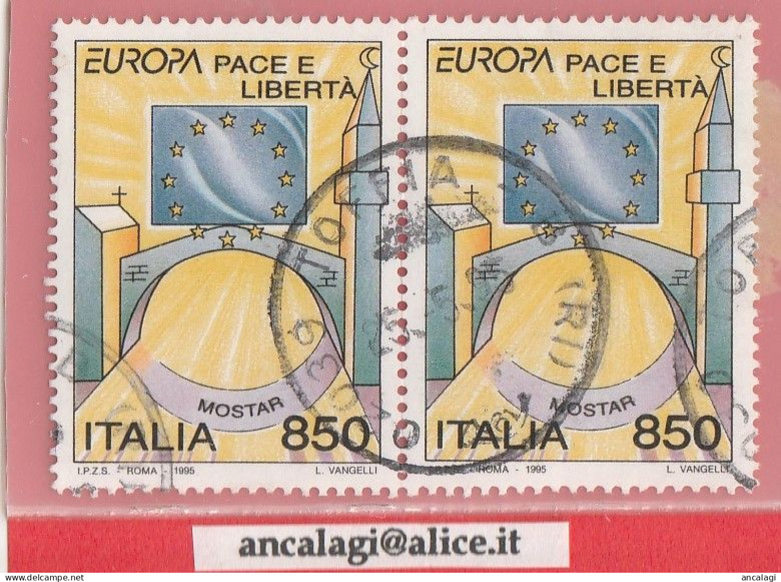 USATI ITALIA 1995 - Ref.0719A "EUROPA, PACE E LIBERTA' " 1 Val. In Coppia - - 1991-00: Gebraucht