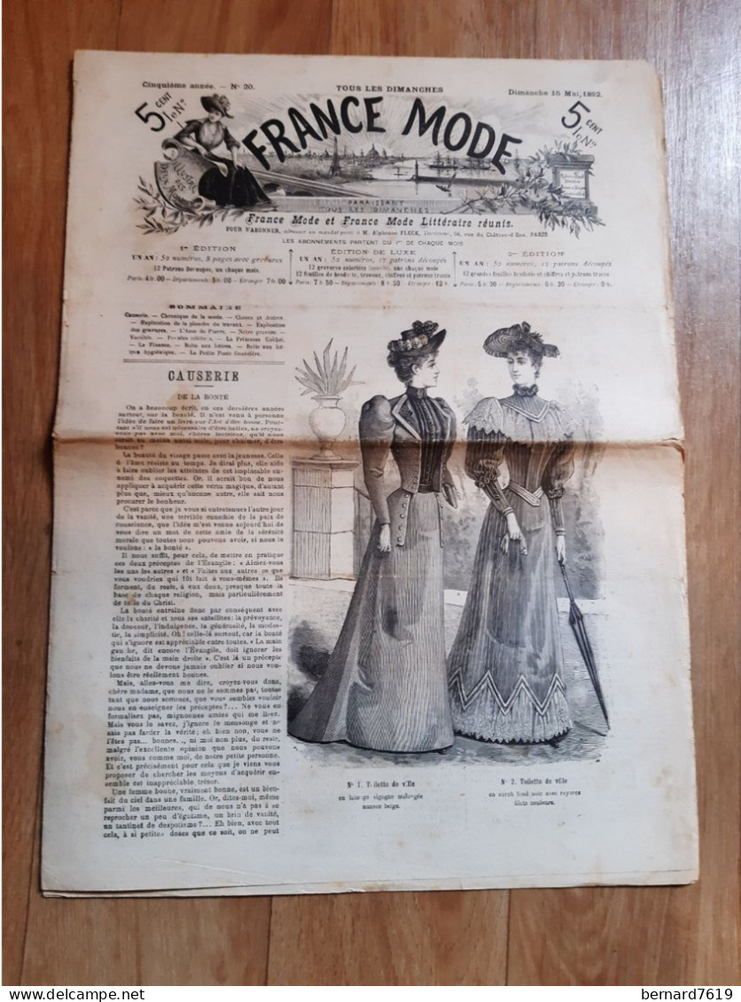 Revue France Mode Annee 1892  - N° 20 - Revues Anciennes - Avant 1900