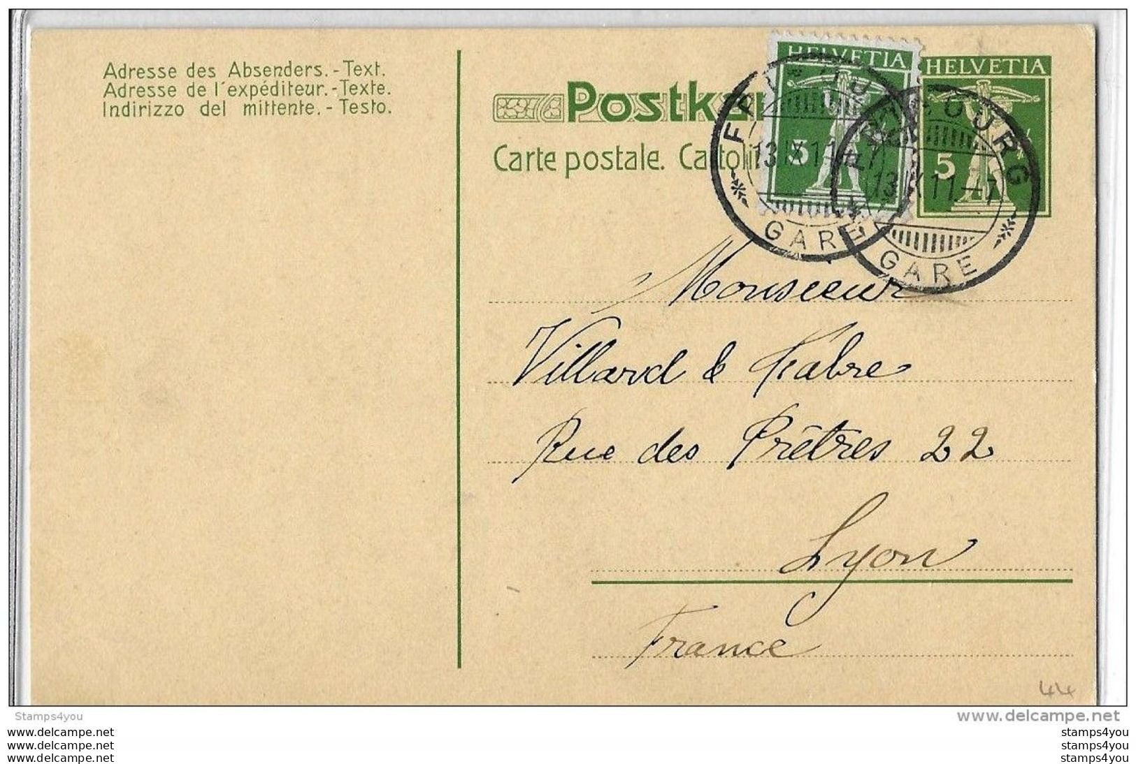 28 - 47 - Entier Postal  Avec Affranchissement Complémentaire - Cachets à Dat Fribourg Gare 1911 - Ganzsachen