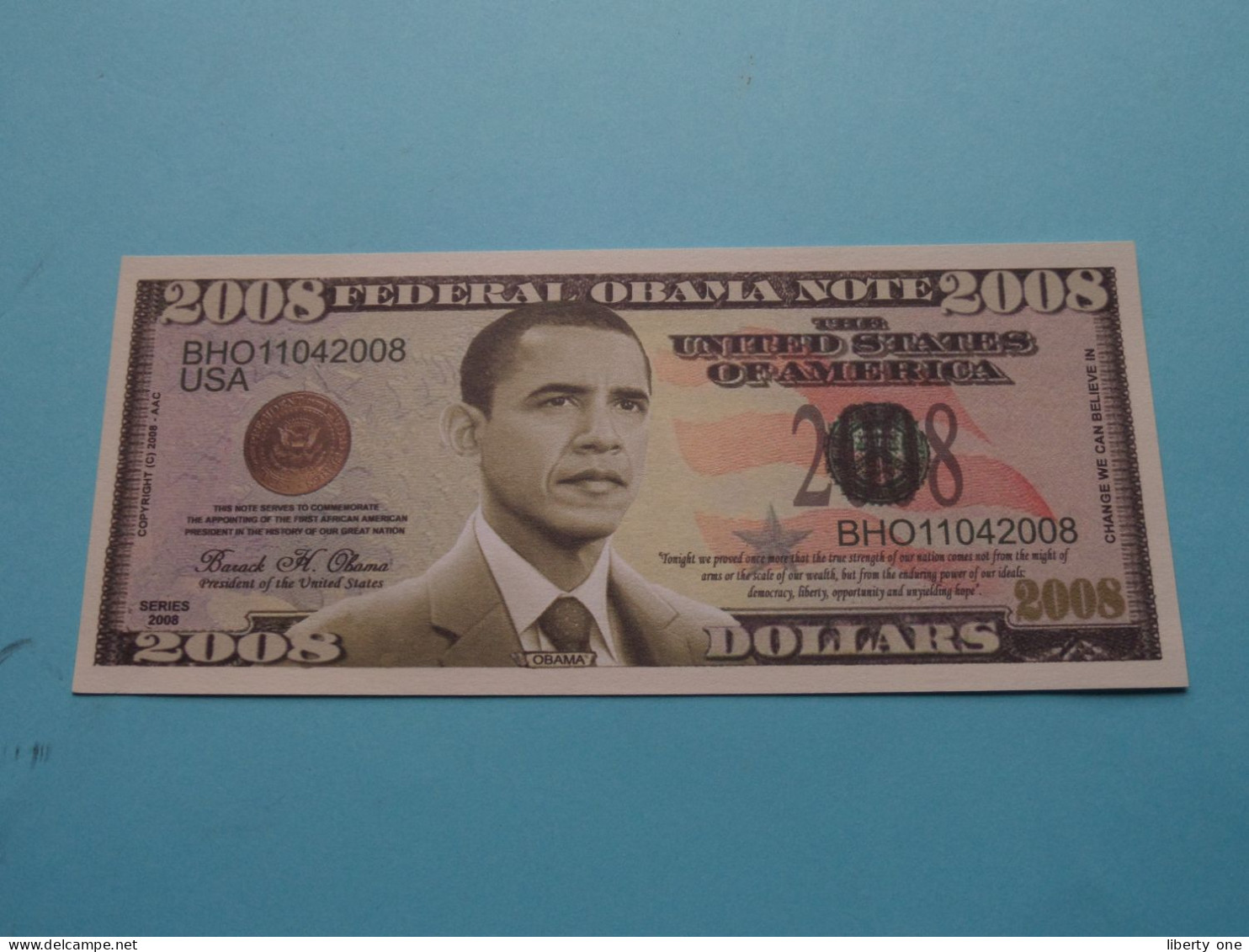 2008 $ Dollars >>> Federal OBAMA Note > Copyright 2008 American Art Classics ( See SCANS ) ! - Unclassified