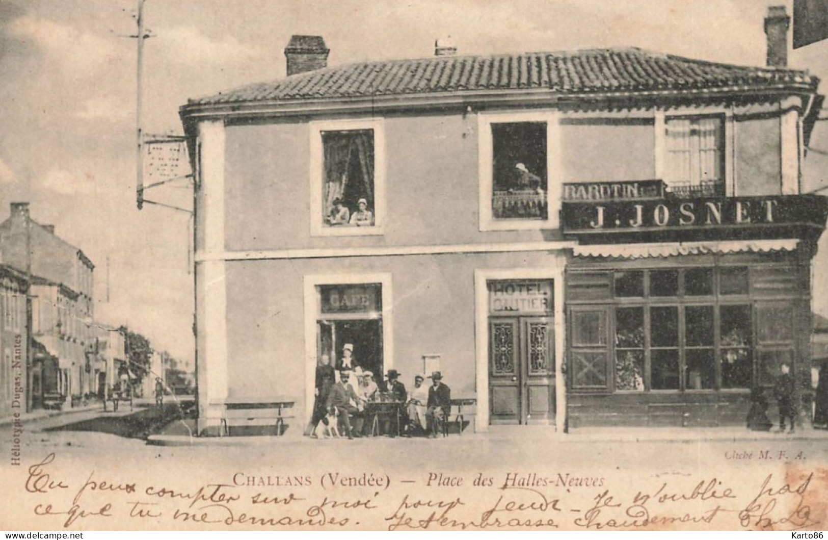 Challans * 1908 * Café & Commerce Magasin J. JOSNET , Place Des Halles Neuves - Challans