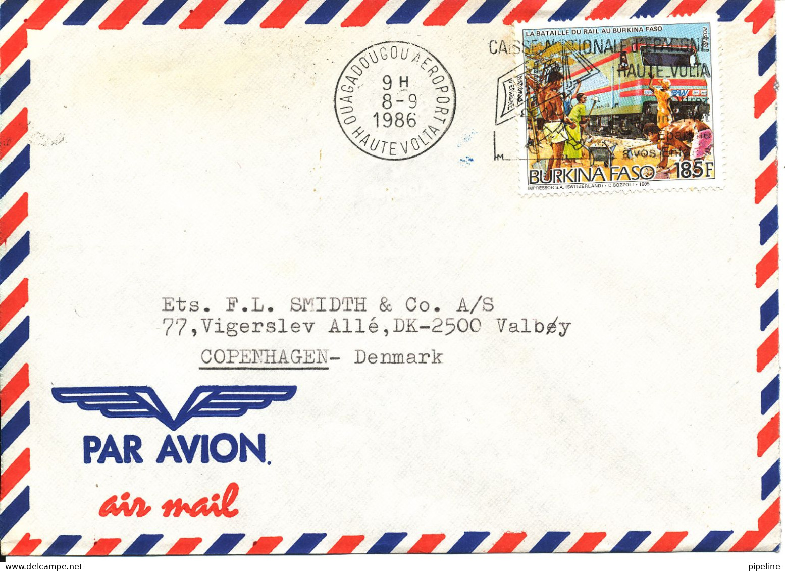 Burkina Faso Air Mail Cover Sent To Denmark 8-9-1986 Single Franked TRAIN - Burkina Faso (1984-...)