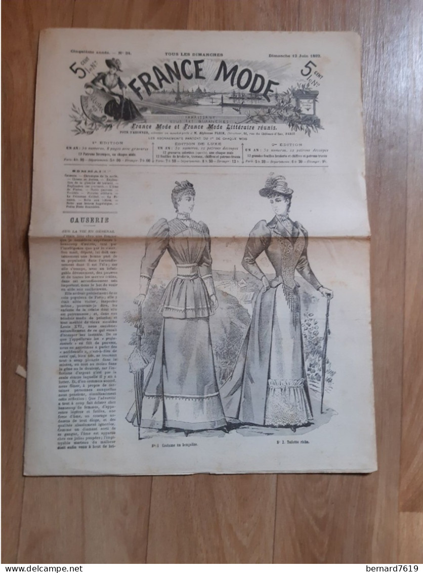 Revue -  France Mode -  Annee 1892  - N° 24 - Revues Anciennes - Avant 1900