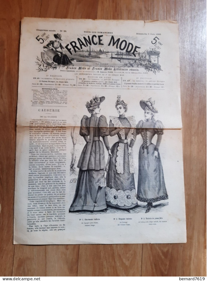 Revue -  France Mode -  Annee 1892  - N° 23 - Revues Anciennes - Avant 1900