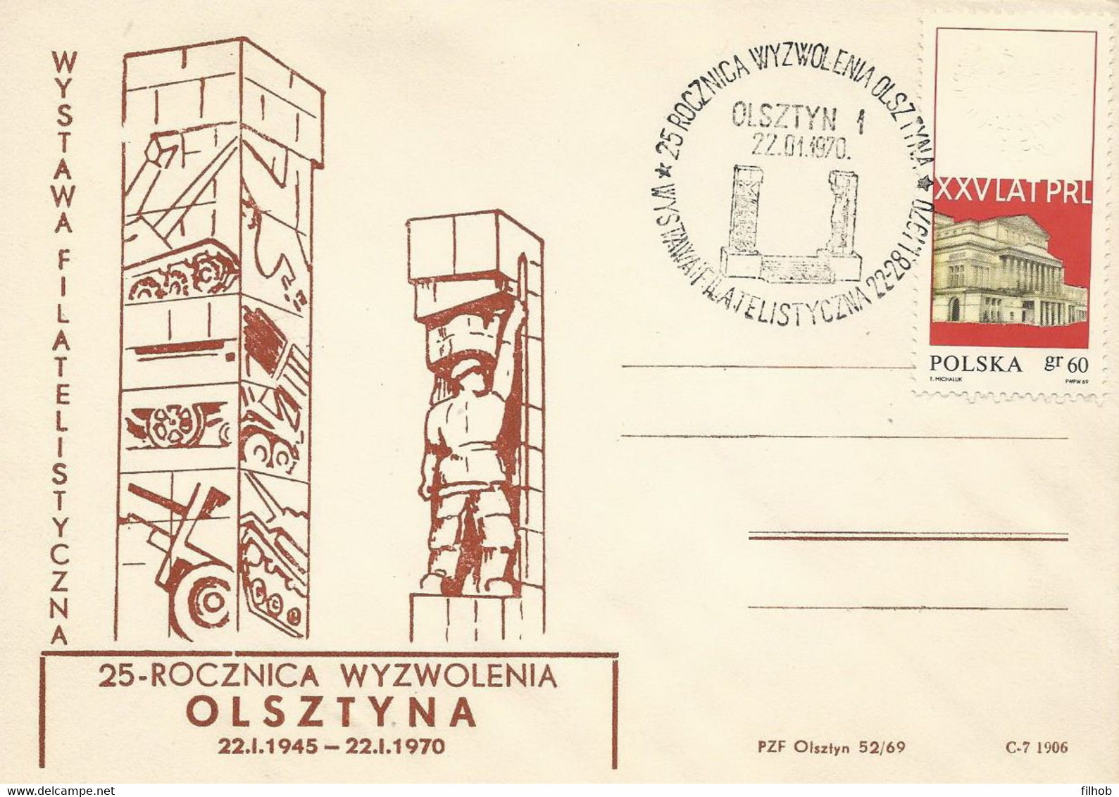 Poland Postmark D70.01.22 OLSZTYN.kop: Liberation 25 Y. (analogous) - Entiers Postaux