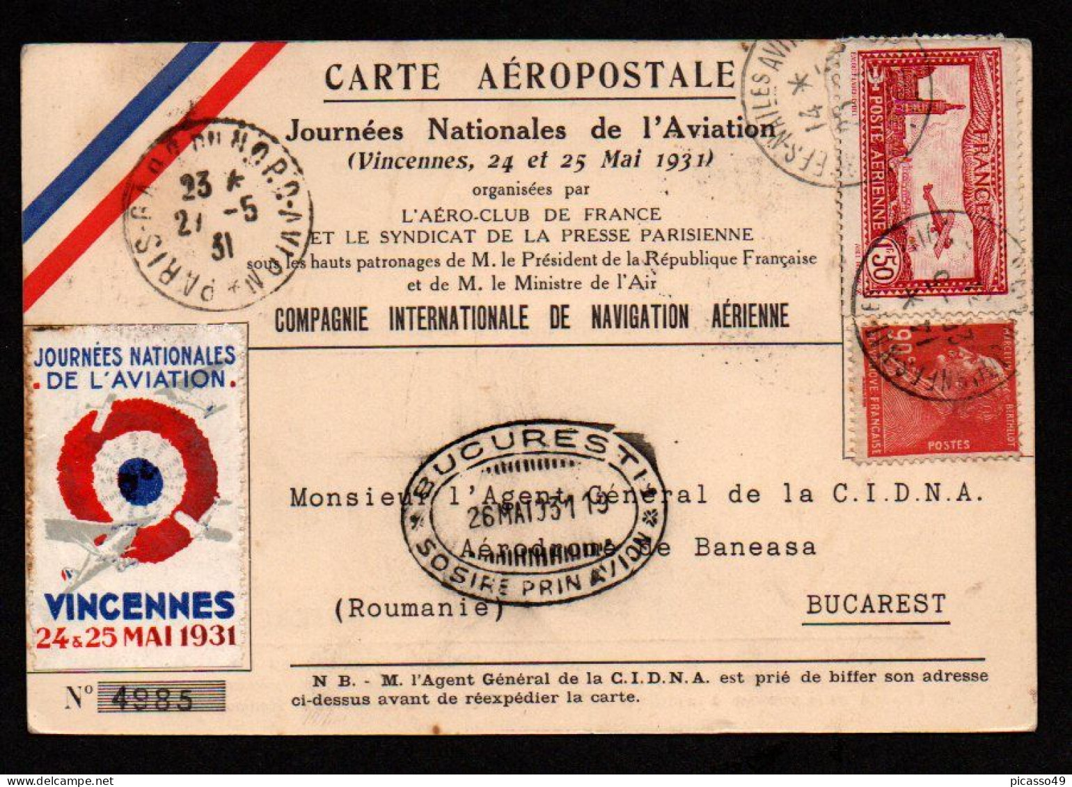 Journée Nationale De L'aviation Du 25 Mai 1931 - 1960-.... Briefe & Dokumente