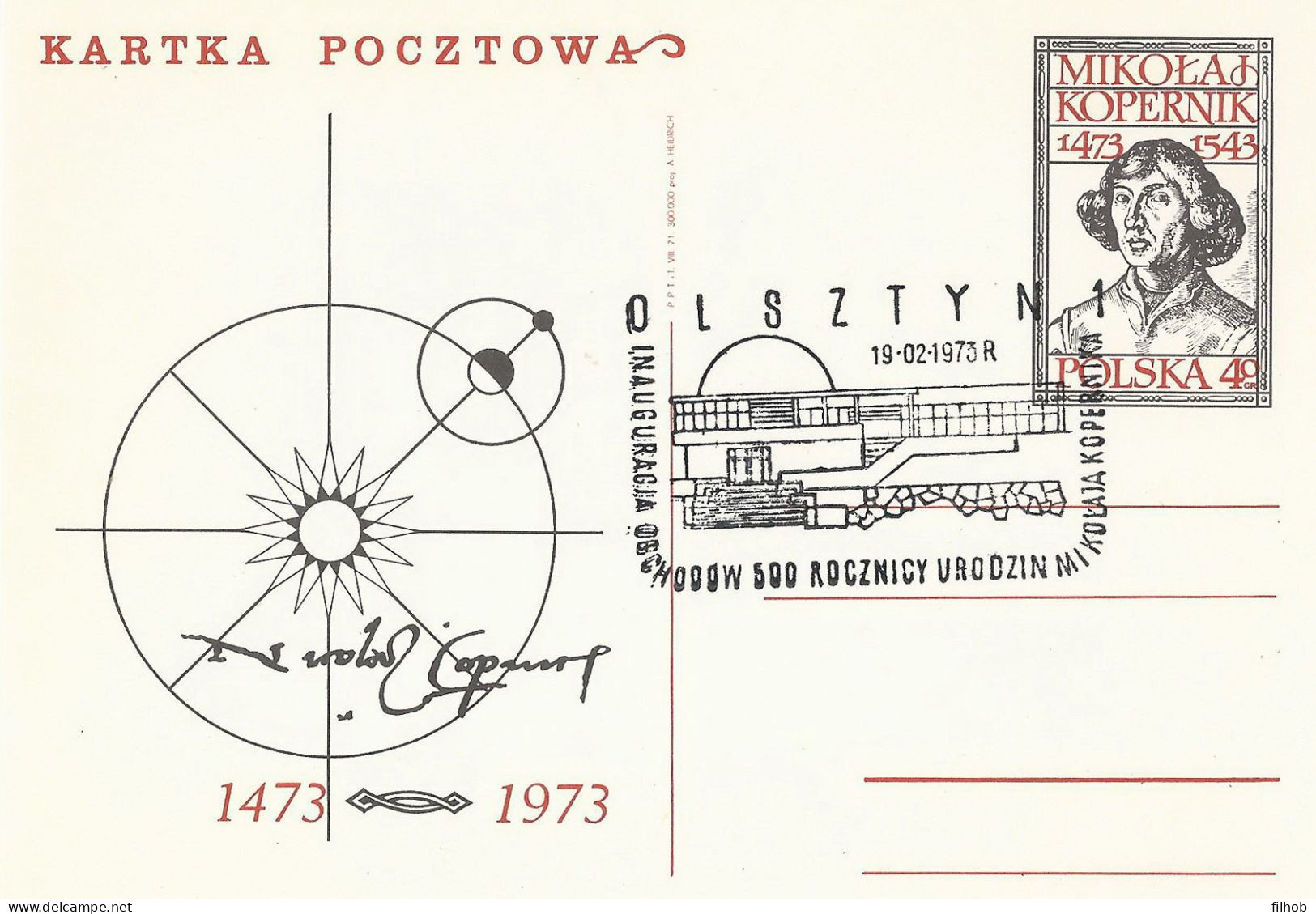 Poland Postmark D73.02.19 OLSZTYN.05: M.Kopernik Copernicus 500 Y. Planetarium - Ganzsachen