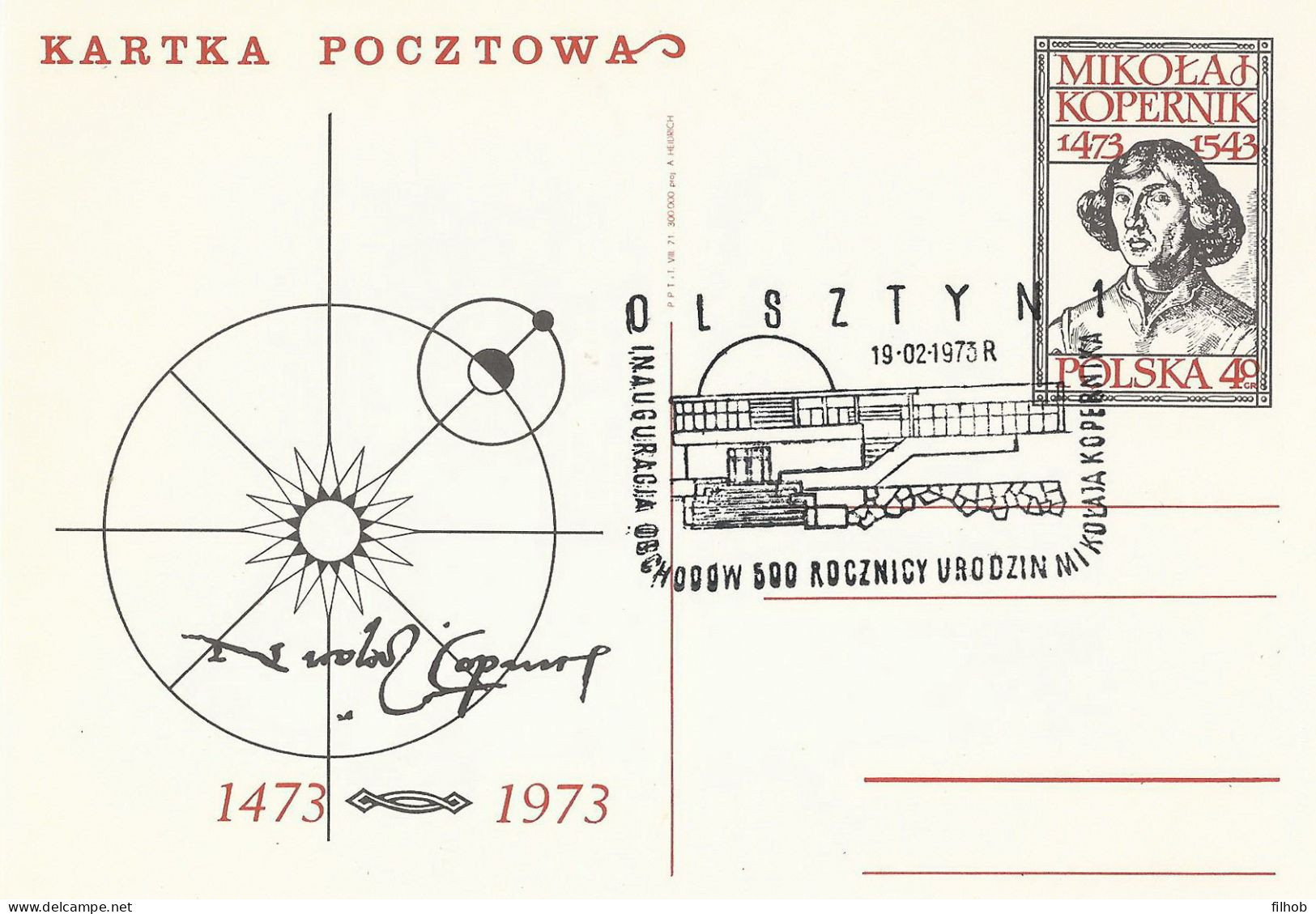 Poland Postmark D73.02.19 OLSZTYN.05: M.Kopernik Copernicus 500 Y. Planetarium - Postwaardestukken