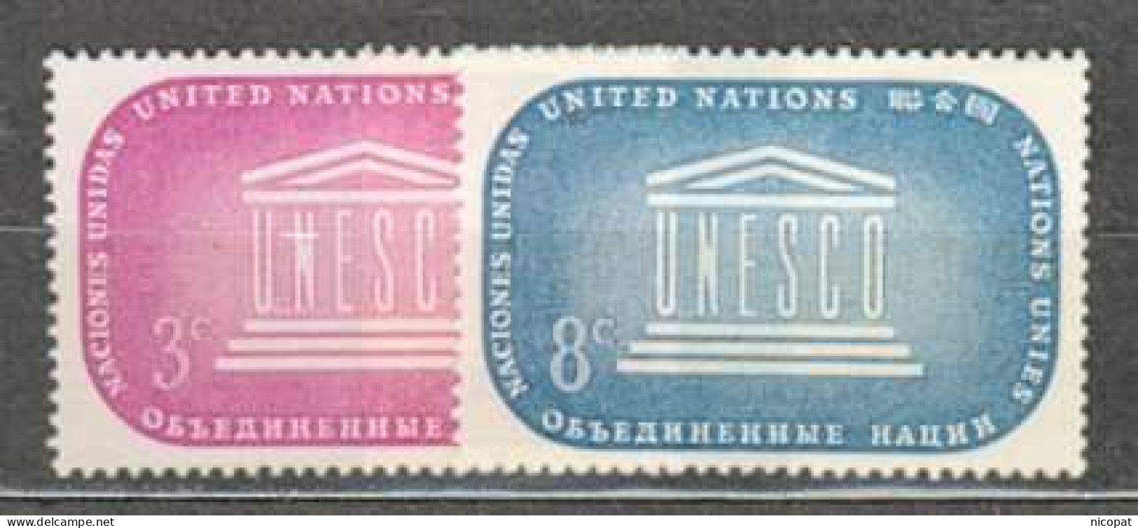 ONU NEW YORK MNH ** 33-34 éducation Science Culture UNESCO Emblème - Nuovi