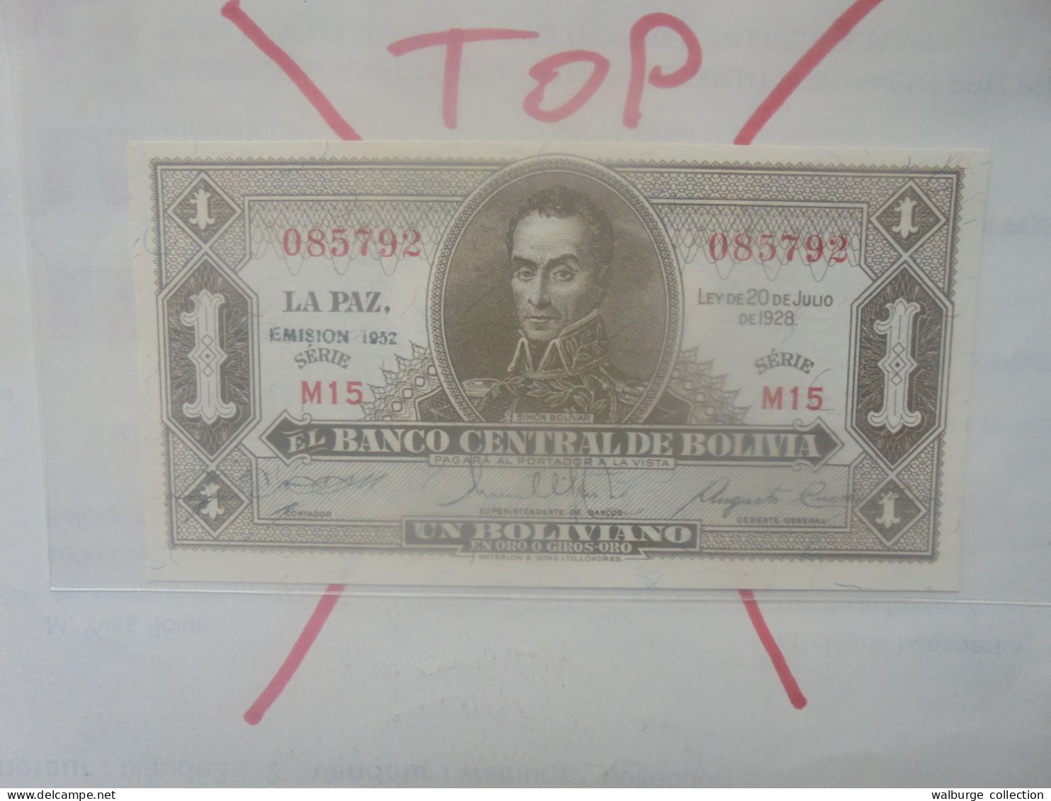 BOLIVIE 1 BOLIVIANO 1952 Neuf (B.33) - Bolivië