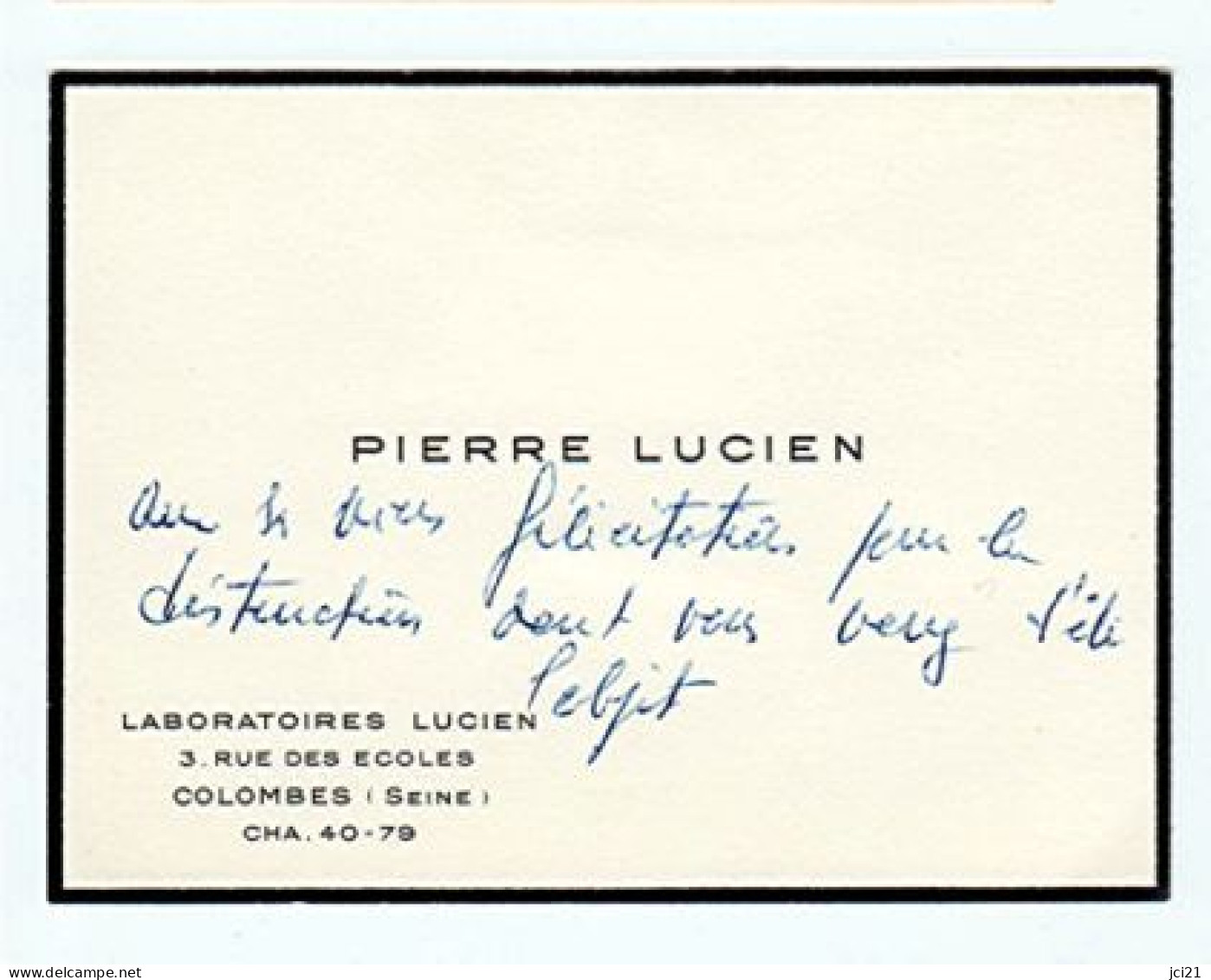 CARTE DE VISITE PIERRE LUCIEN LABORATOIRES LUCIEN COLOMBES _CV33 - Visiting Cards