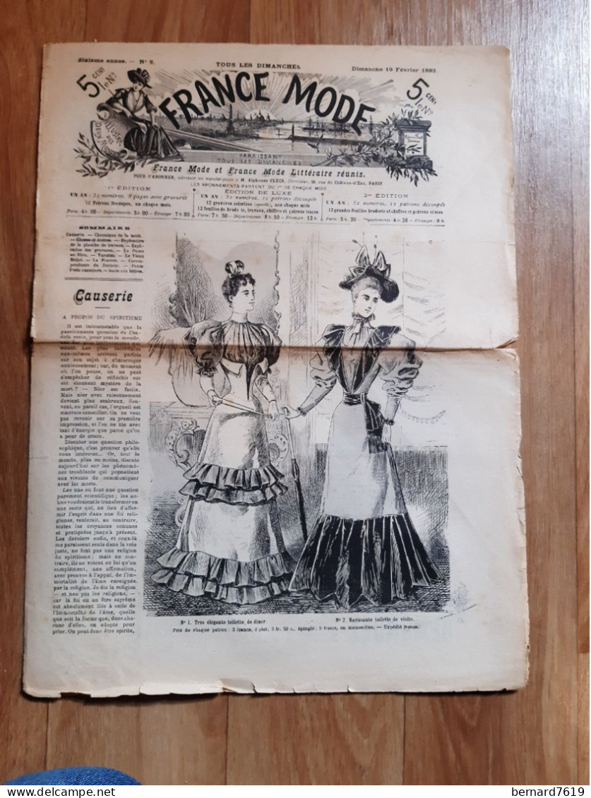 Revue -  France Mode -  Annee 1893  - N° 8 - Revues Anciennes - Avant 1900