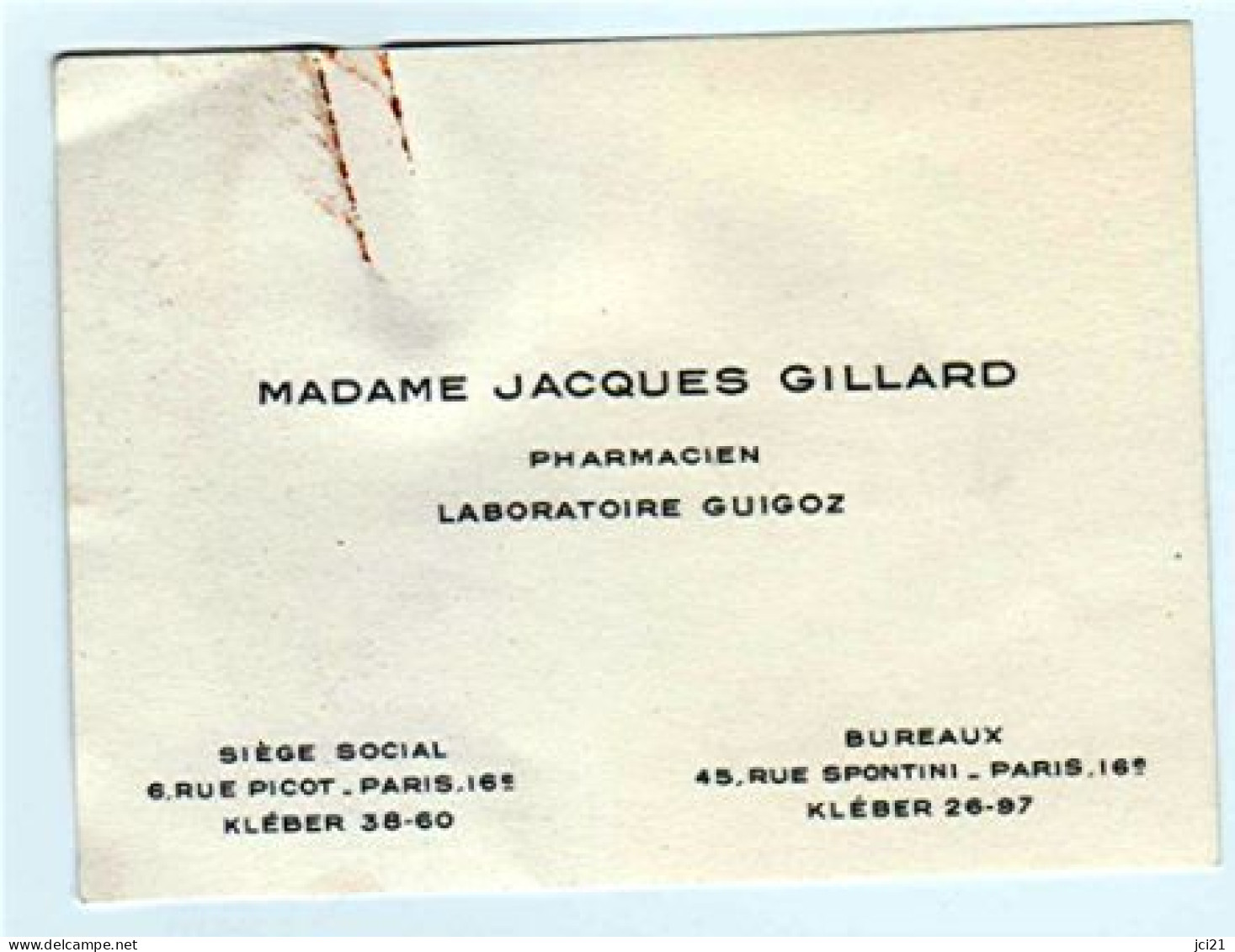 CARTE DE VISITE MADAME JACQUES GILLARD PHARMACIEN LABORATOIRE GUIGOZ PARIS_CV77 - Visiting Cards