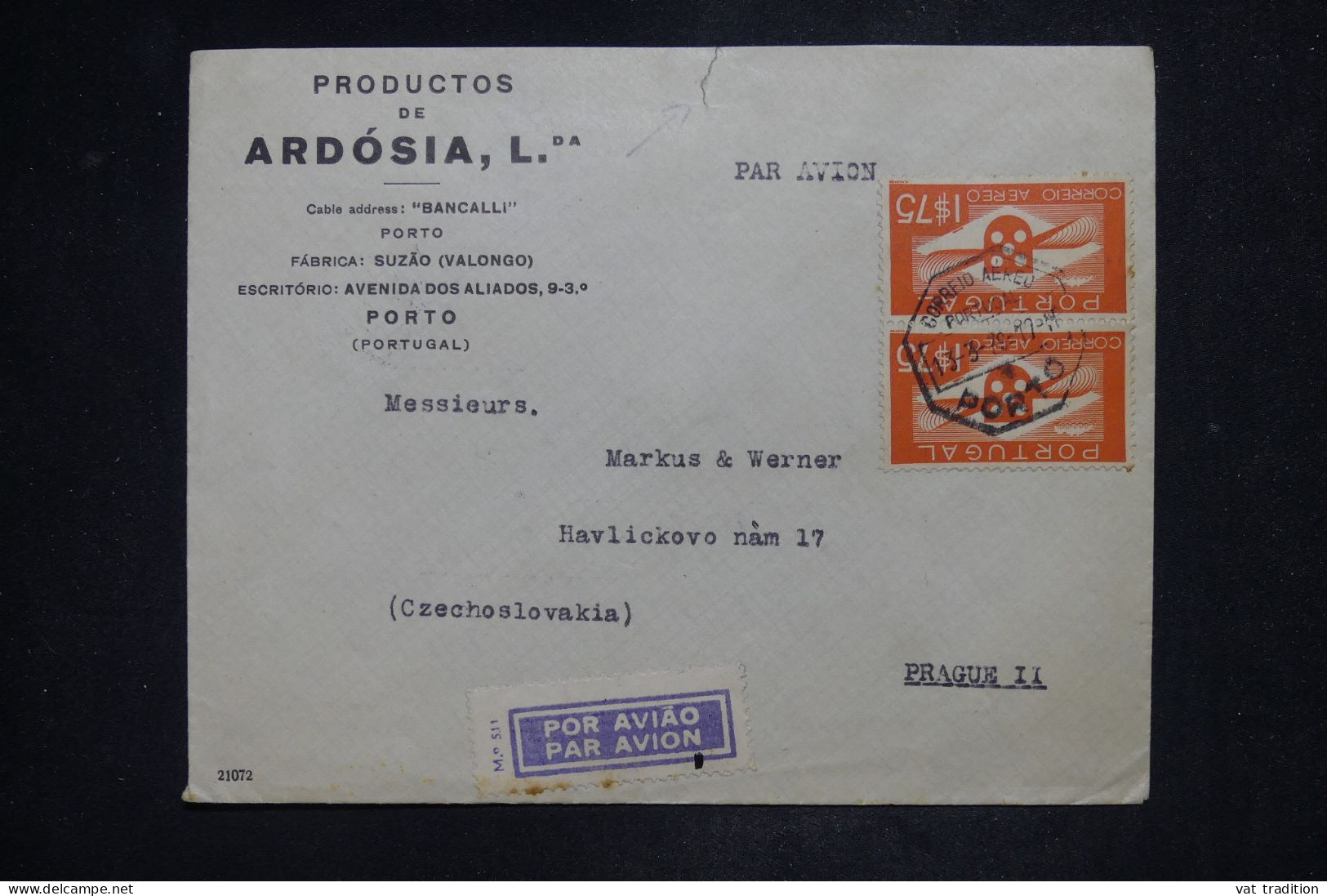 PORTUGAL - Lettre Commerciale Par Avion Pour Prague - 1939 - Défauts - A 2823 - Marcofilie