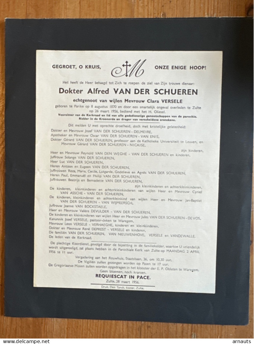 Dokter Alfred Van Der Schueren Echtg Versele Clara *1870 Parike +1956 Zulte Waregem Van Enis Nicaise Van Den Weghe Van W - Obituary Notices