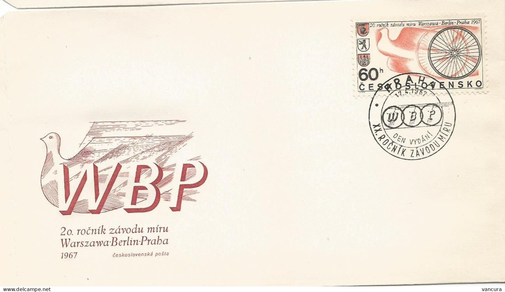 FDC 1607 Czechoslovakia Peace Race Prague-Warsaw-Berlin 1967 - Cyclisme