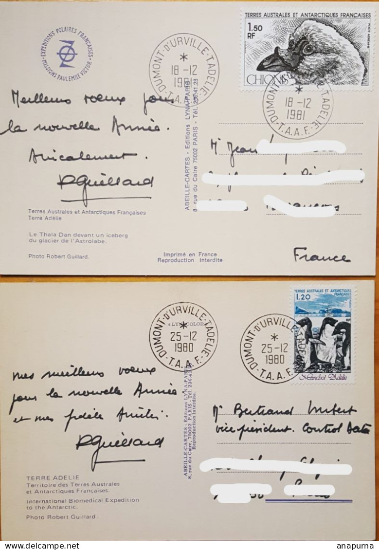 2 Cartes EPF, Terre Adélie, EPF, écrite Par Robert Guillard Dont Une à B.Imbert. - Covers & Documents