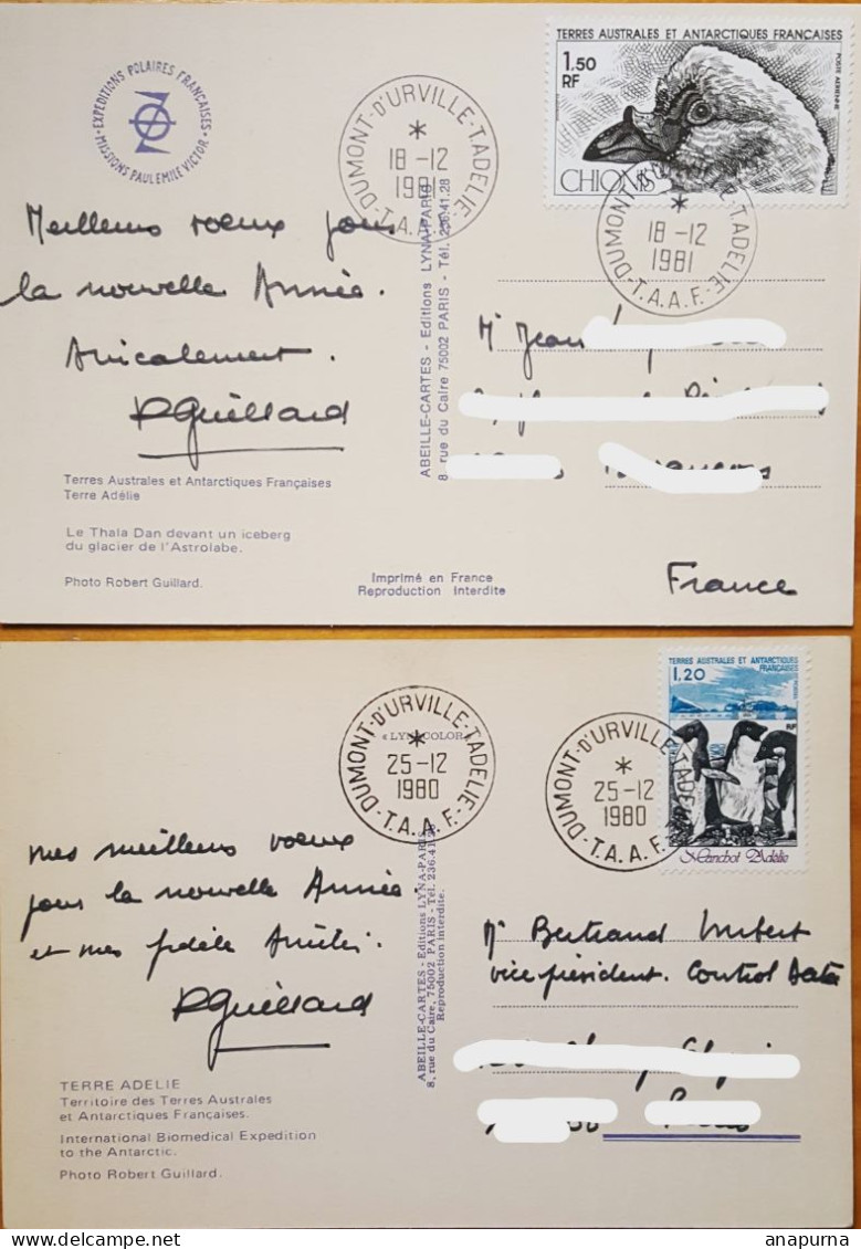 2 Cartes EPF, Terre Adélie, EPF, écrite Par Robert Guillard Dont Une à B.Imbert. - Lettres & Documents