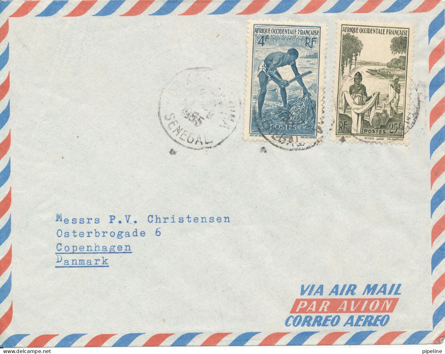 Afrique Ocidentale Francaise Air Mail Cover Sent To Denmark 1955 - Briefe U. Dokumente