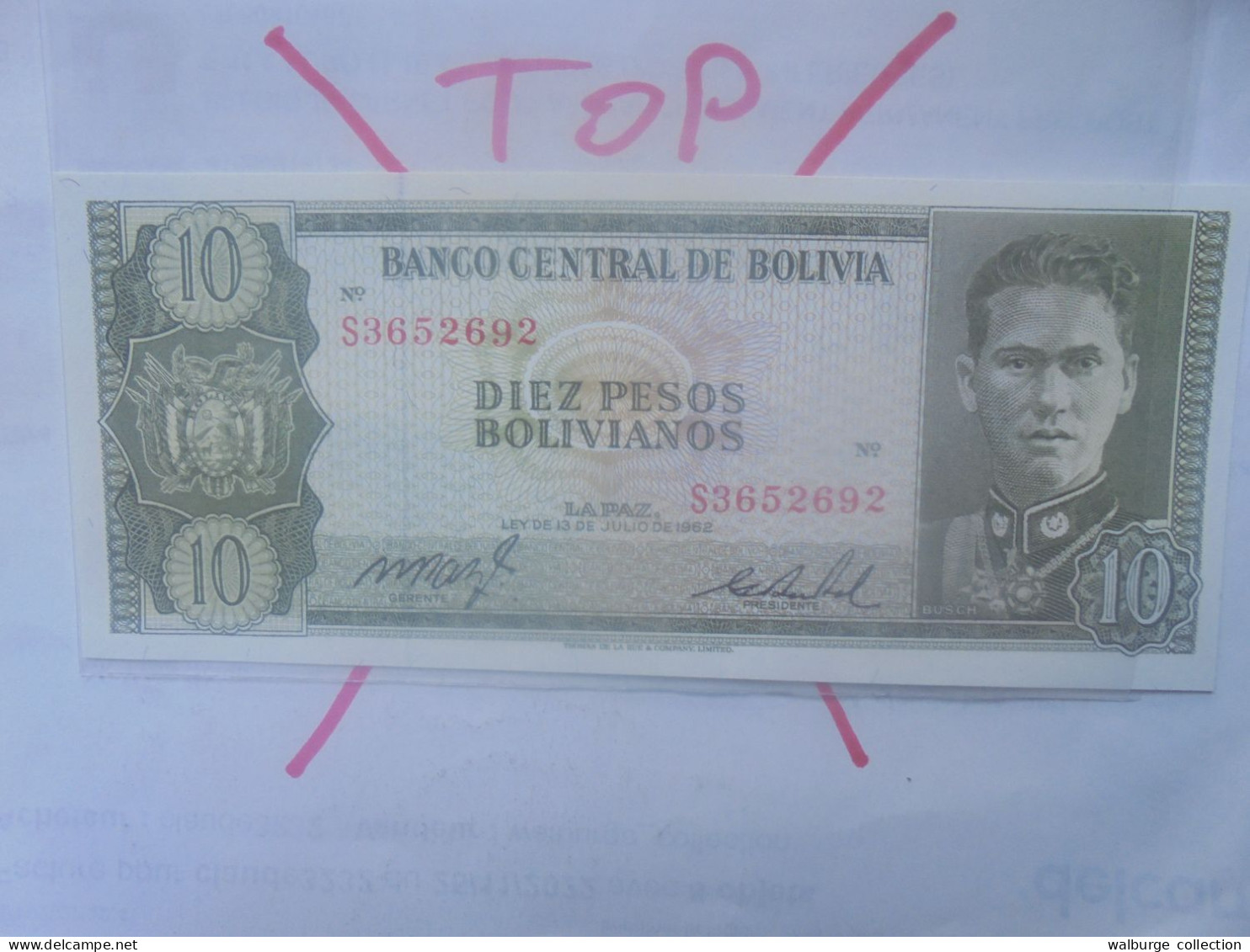 BOLIVIE 10 PESOS BOLIVIANOS 1962 Neuf (B.33) - Bolivie