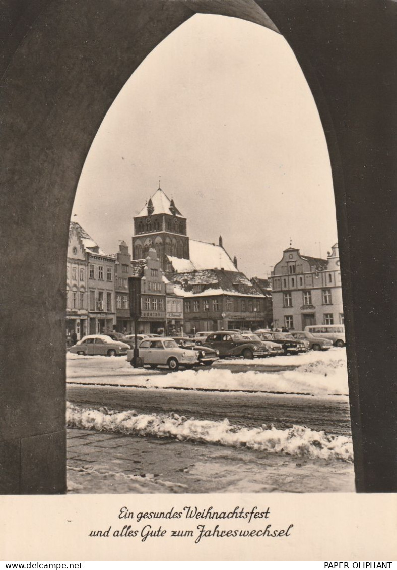 0-2200 GREIFSWALD, Platz Der Freundschaft, TRABBI, WARTBURG, Weihnachtskarte 1967 - Greifswald