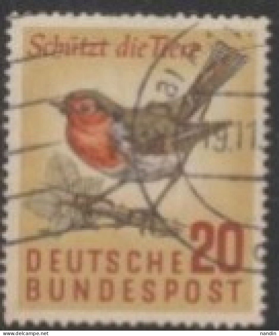 1957 GERMANY USED STAMP ON BIRD/- Protection Of Nature/Erithacus Rubecula-/Robins - Uccelli Canterini Ed Arboricoli