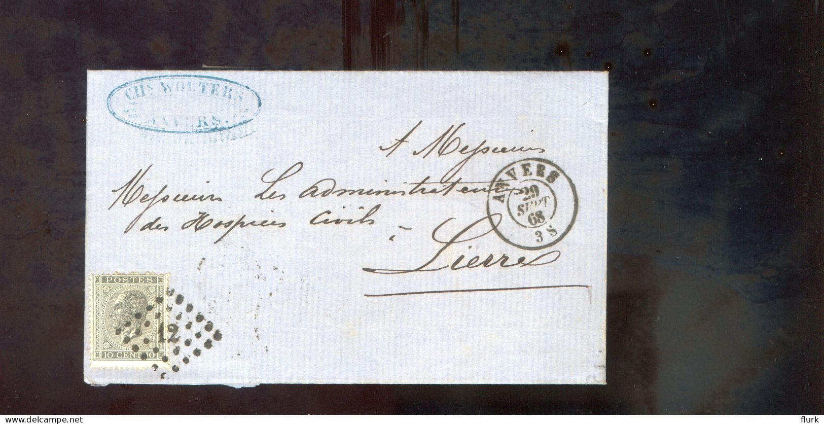 België OCB17 Gestempeld Op Brief Anvers-Lierre 1868 Perfect (2 Scans) - 1865-1866 Perfil Izquierdo