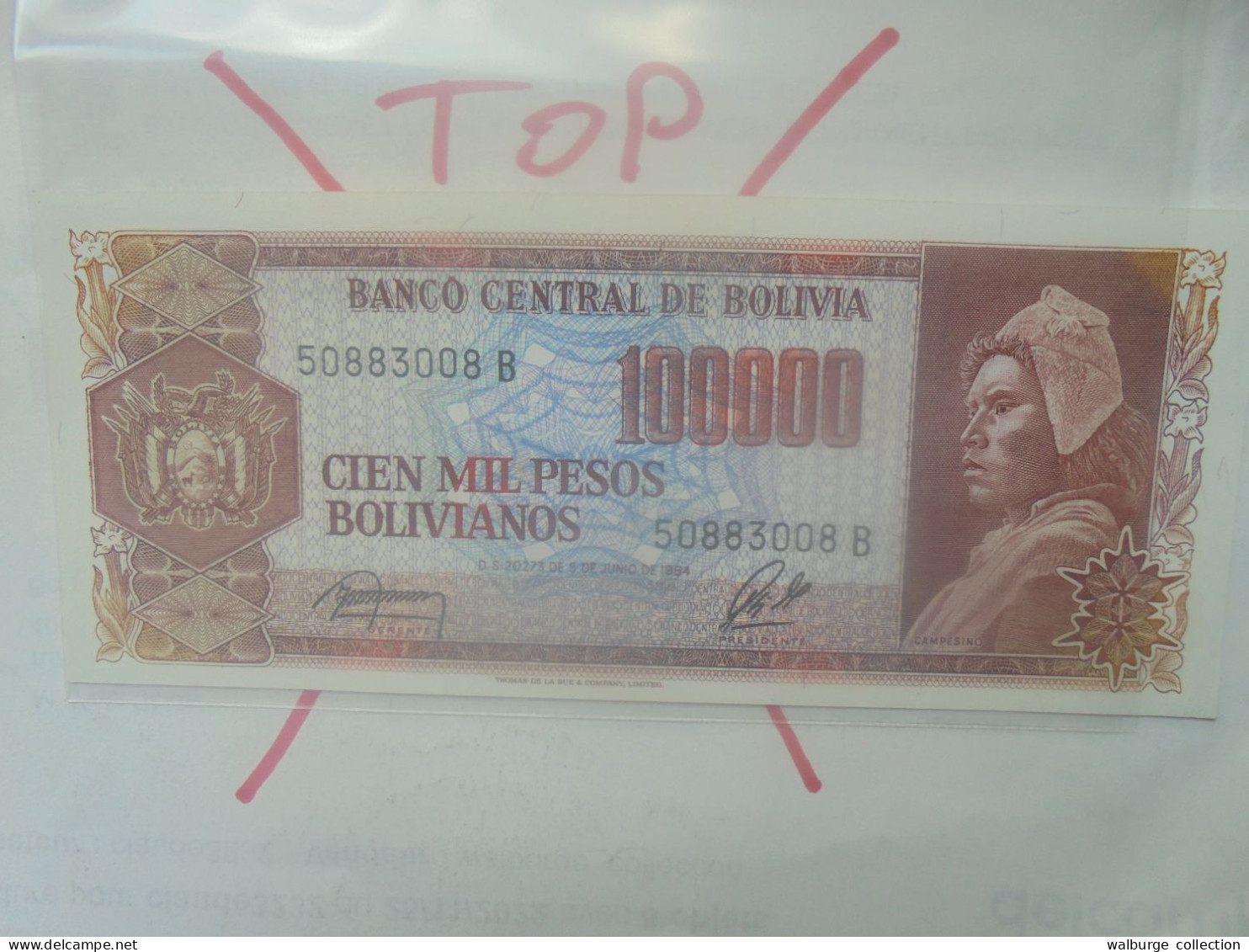 BOLIVIE 100.000 PESOS BOLIVIANOS 1984 Neuf (B.33) - Bolivie