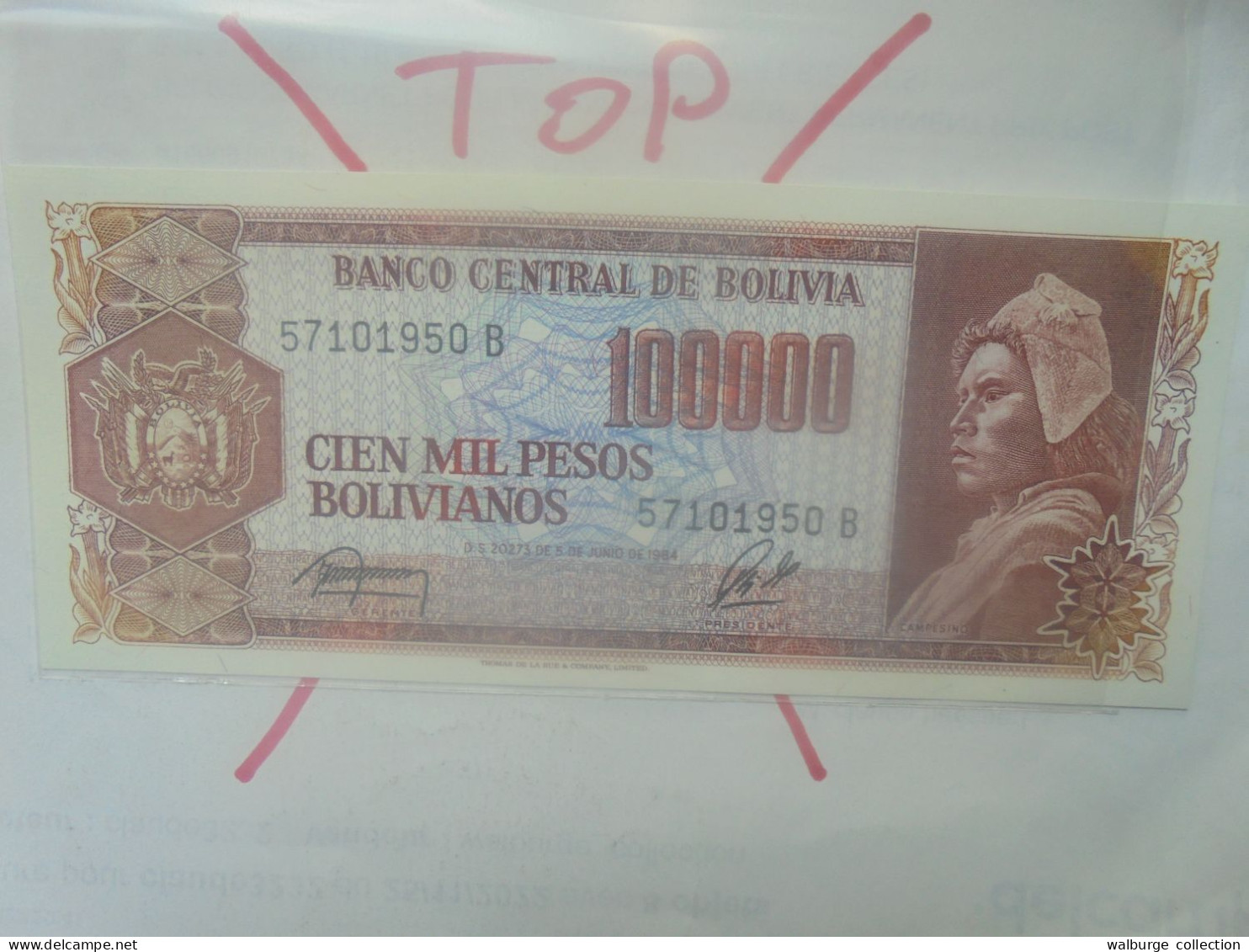 BOLIVIE 100.000 PESOS BOLIVIANOS 1984 Neuf (B.33) - Bolivie