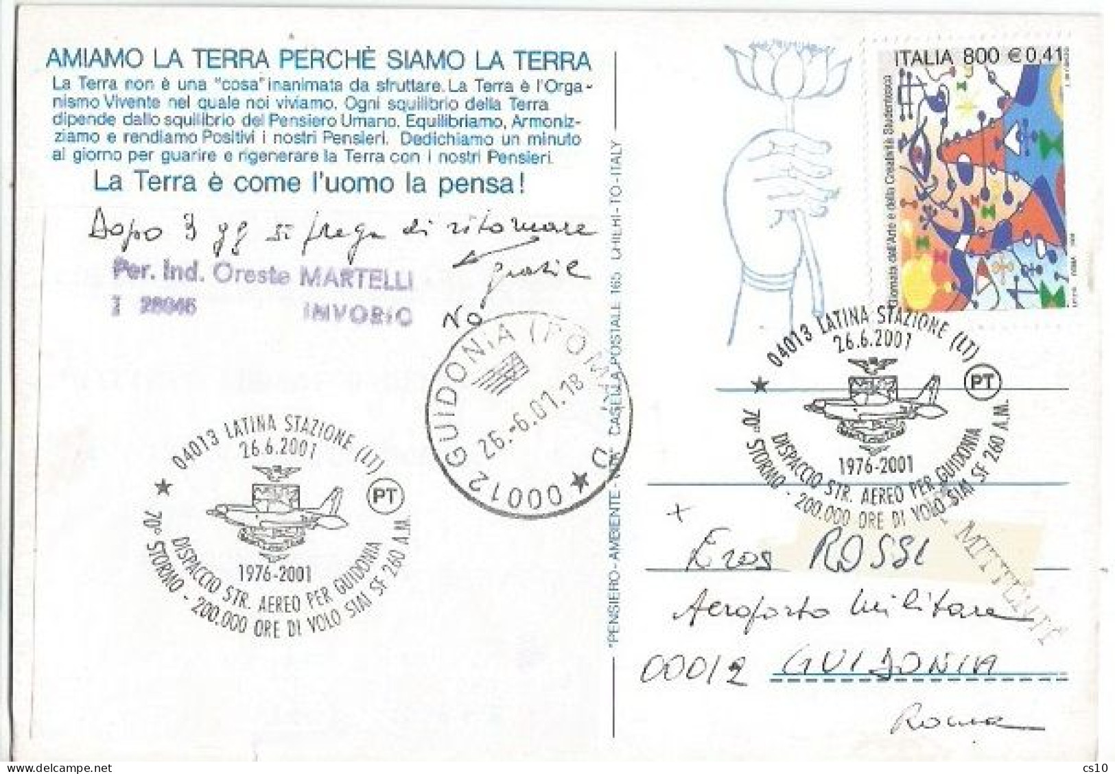 75° Stormo Dispaccio Aereo Star. Latina 26giu2001 X Guidonia - Sp. Cachet - Airmail