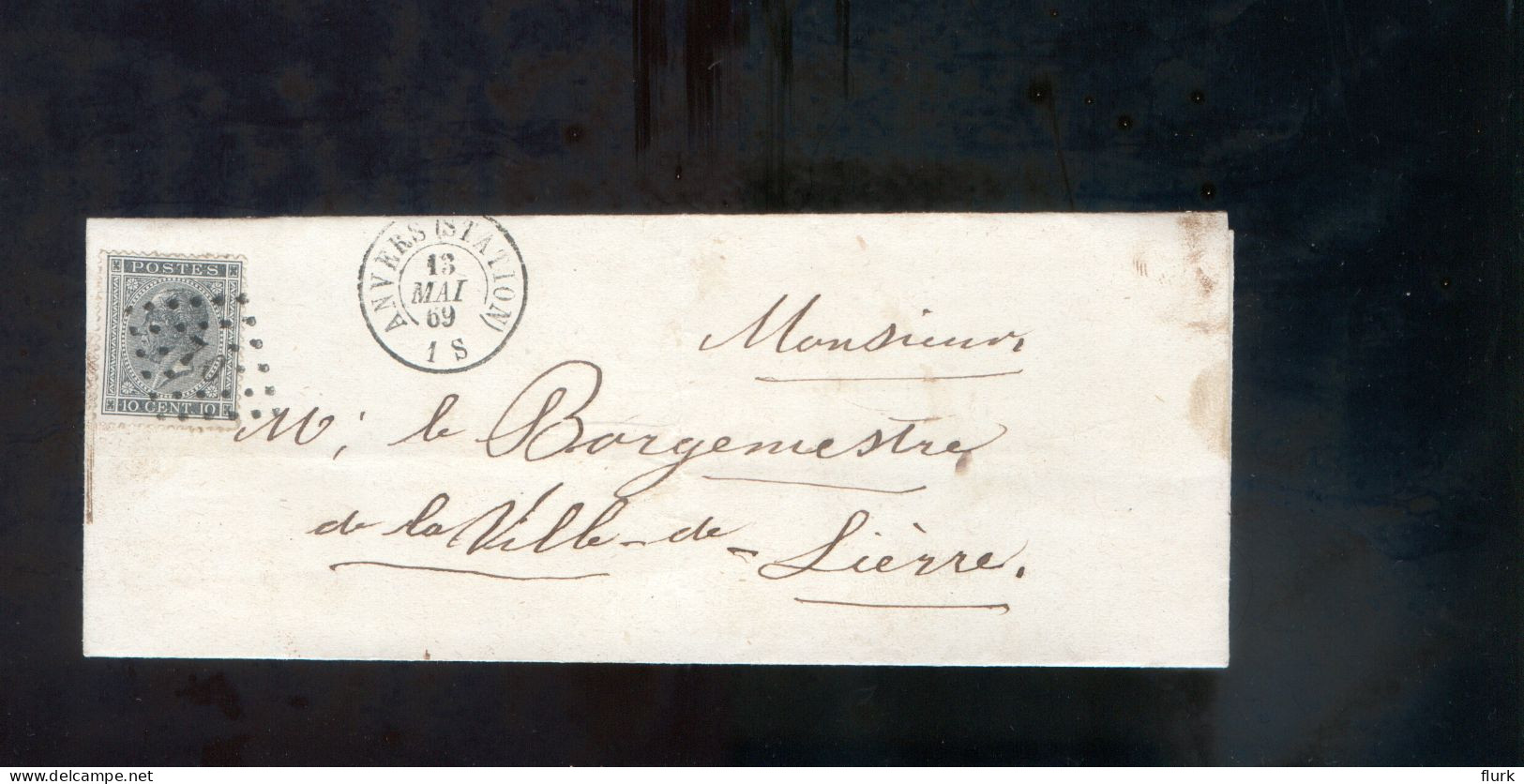 België OCB17 Gestempeld Op Brief Anvers-Lierre 1869 Perfect (2 Scans) - 1865-1866 Profilo Sinistro