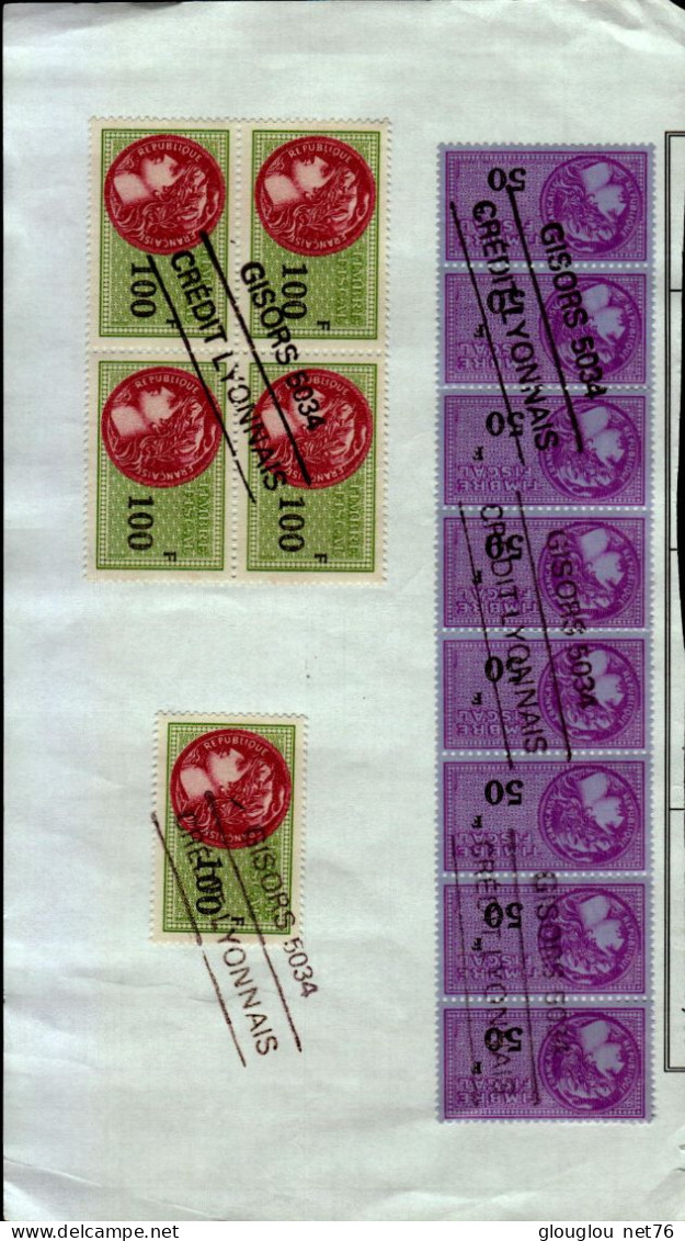 8 TMBRES FISCAUX A 50F ET 5 TIMBRES A 50F  COLLES SUR UNE FEUILLE  (GISORS CREDIT LYONNAIS) - Timbres