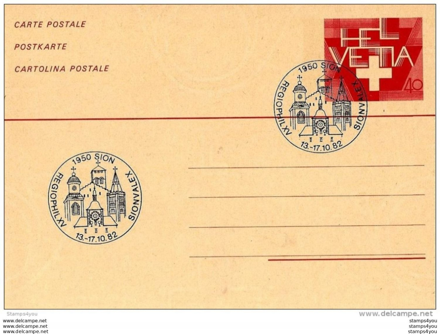 191 - 2 - Entier Postal Avec Oblit Spéciale  "Regiophil Sionvalex 1982" Sion - Entiers Postaux