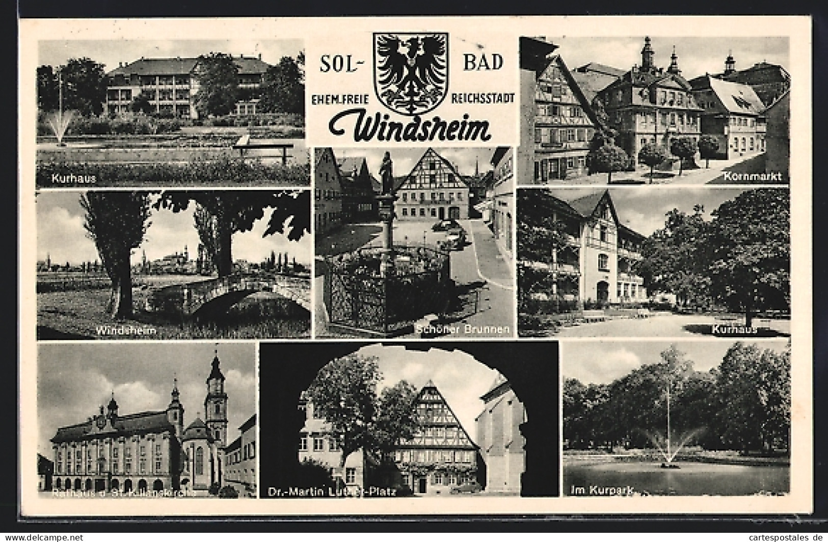 AK Windsheim, Kurhaus, Rathaus & St. Kilianskirche, Martin-Luthet-Platz, Kornmarkt  - Bad Windsheim