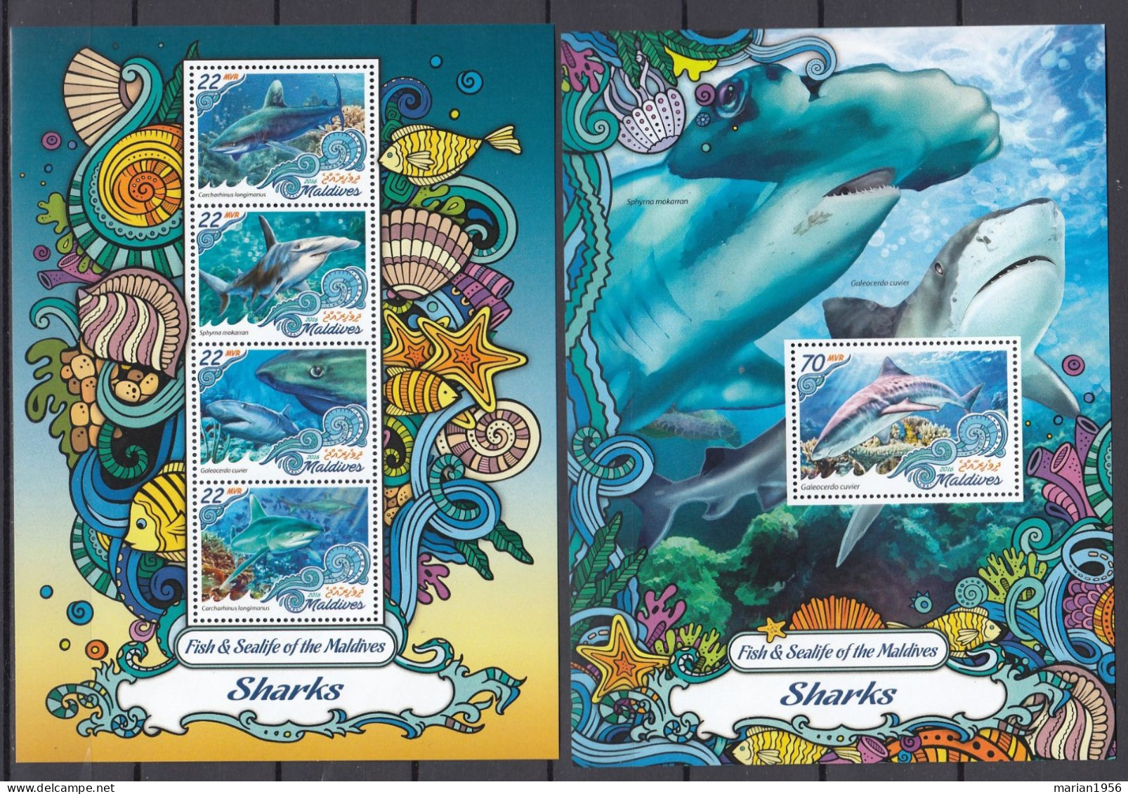 Maldives 2016 - Vie Marine - REQUINS - BL+ BF  - MNH - Andere & Zonder Classificatie