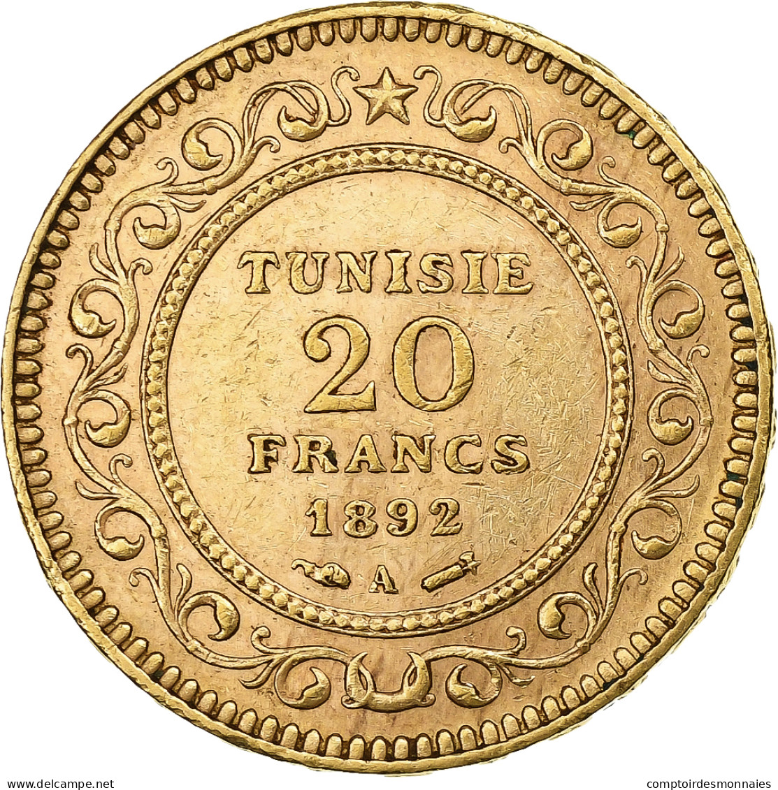 Tunisie, Ali Bey, 20 Francs, 1892, Paris, Or, TTB+, Lecompte:444, KM:227 - Tunisie