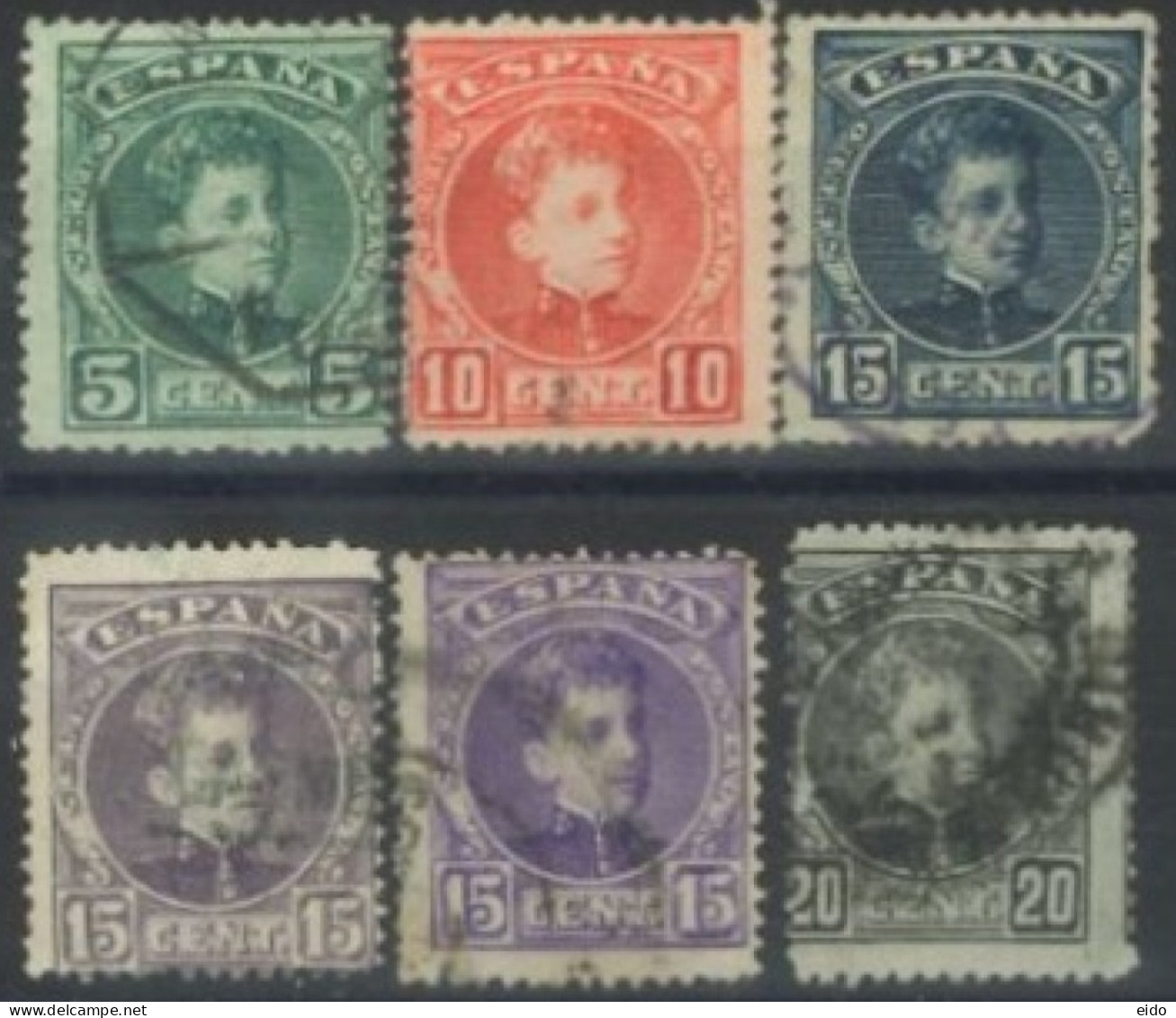 SPAIN, 1900/05, KING ALFONSO STAMPS SET OF 6, # 273/78, USED. - Used Stamps