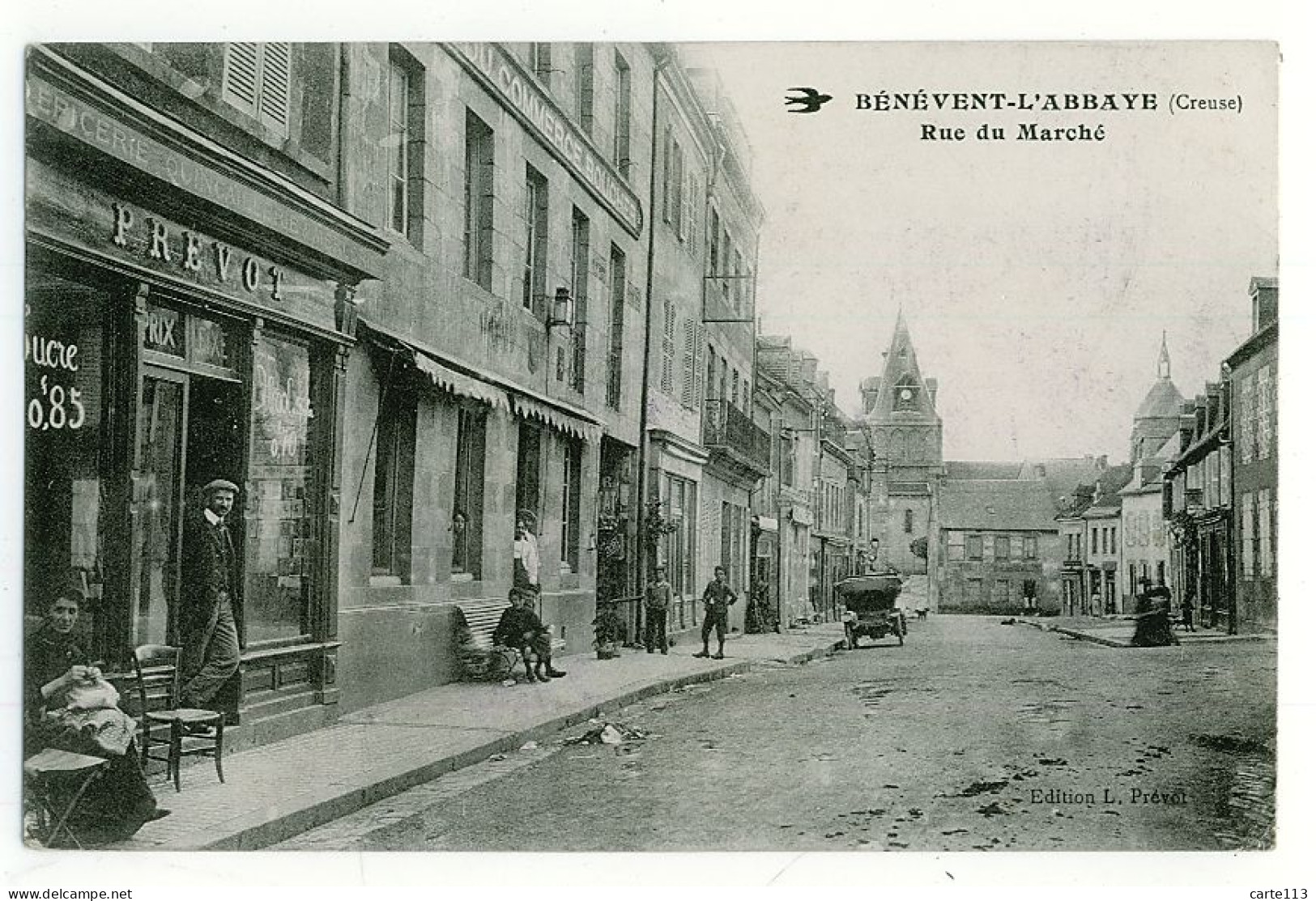 23 - B6927CPA - BENEVENT L'ABBAYE - Rue Du Marché - Epicerie-quincaillerie PREVOT - Très Bon état - CREUSE - Benevent L'Abbaye