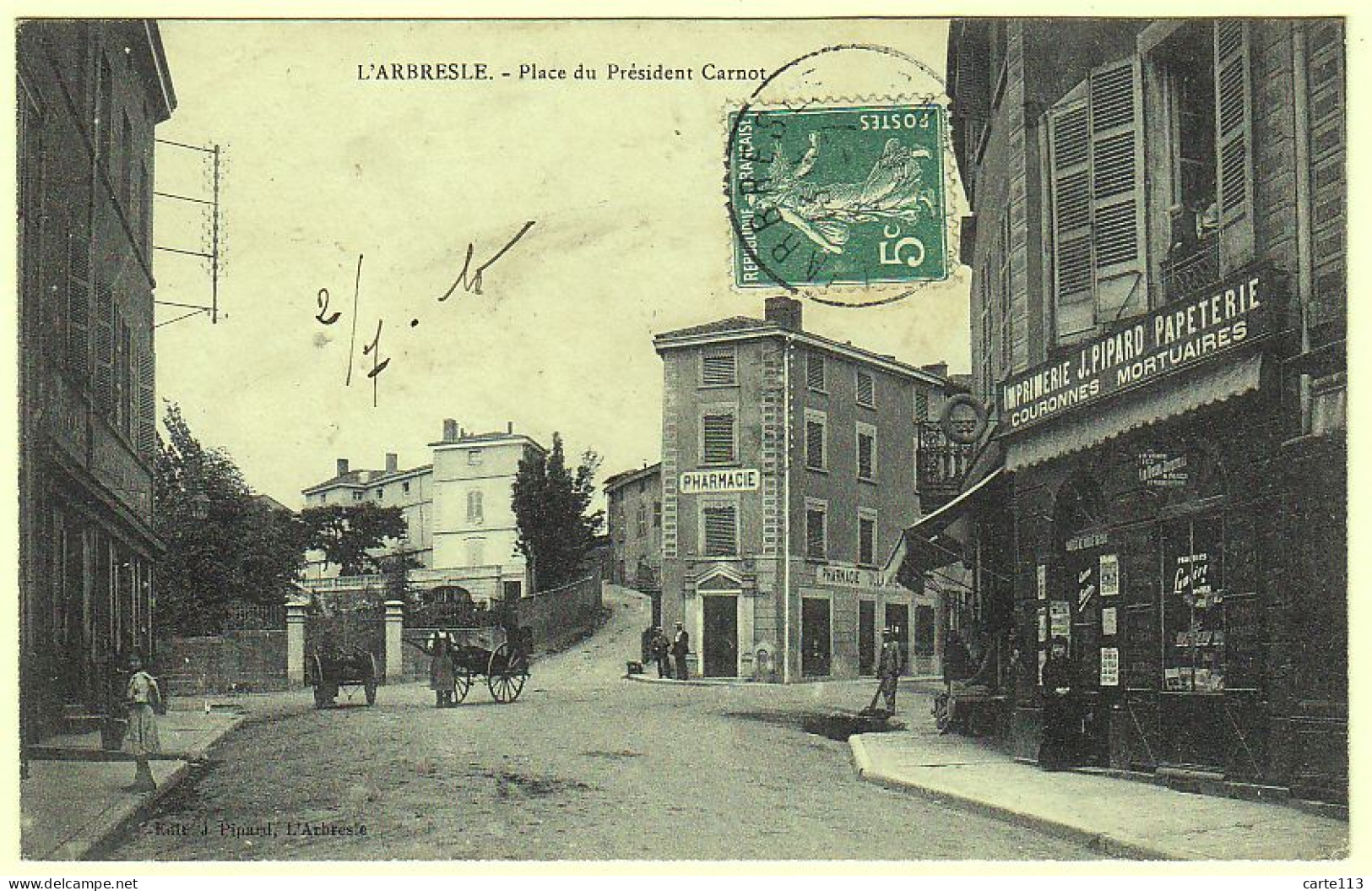 69 - B19383CPA - L' ARBRESLE - Place Du President Carnot, Papeterie Imprimerie  PIPARD - Très Bon état - RHONE - L'Abresle