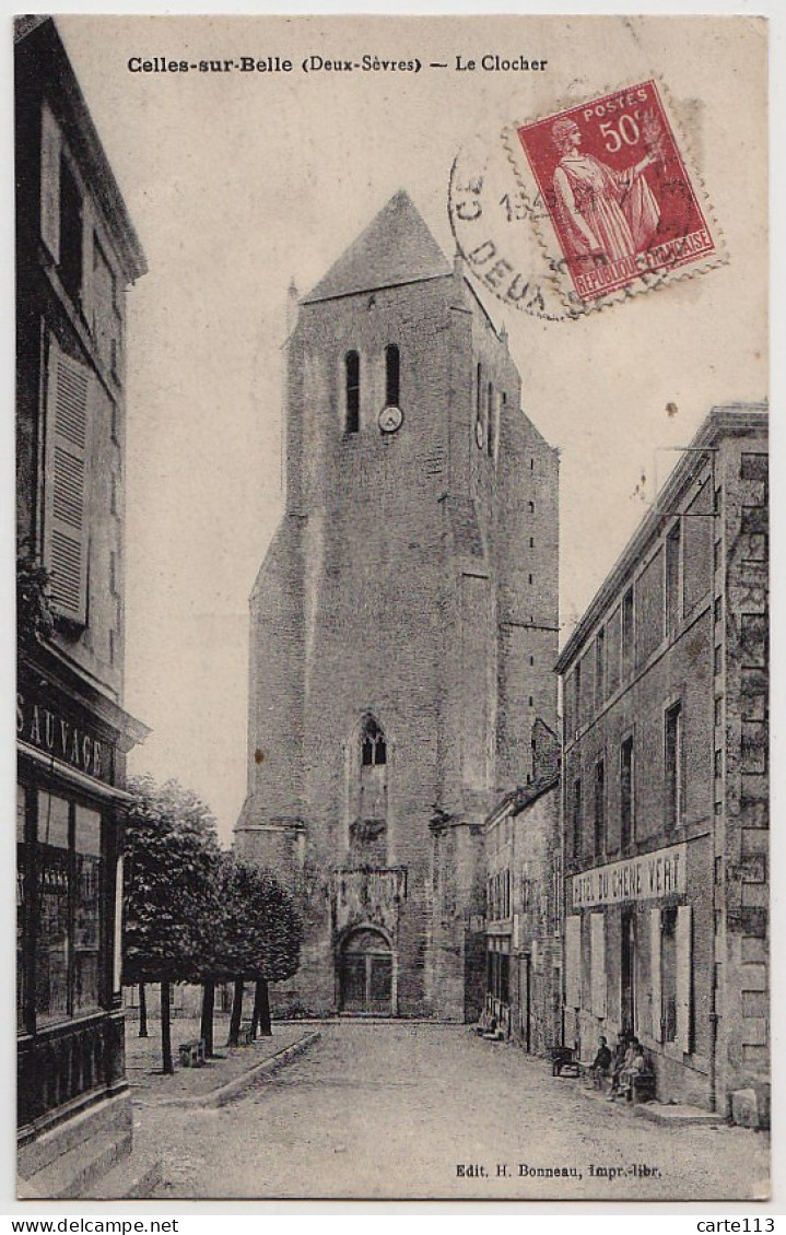 79 - B17980CPA - CELLES SUR BELLE - Le Clocher - Hotel Du Chene Vert - Très Bon état - DEUX-SEVRES - Celles-sur-Belle