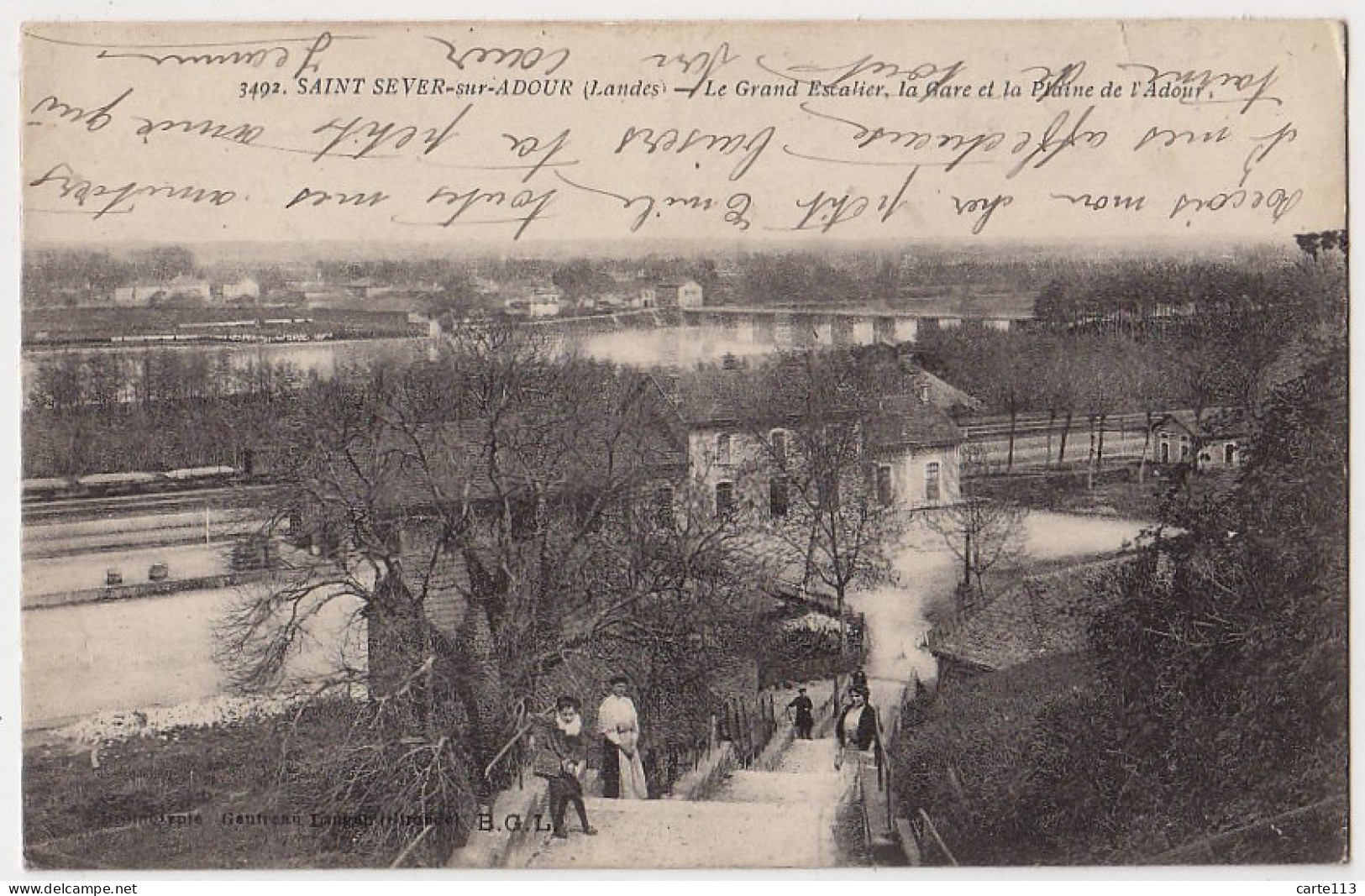 40 - B17002CPA - SAINT SEVER SUR ADOUR - Le Grand Escalier, La Gare Et La Plaine - Très Bon état - LANDES - Saint Sever