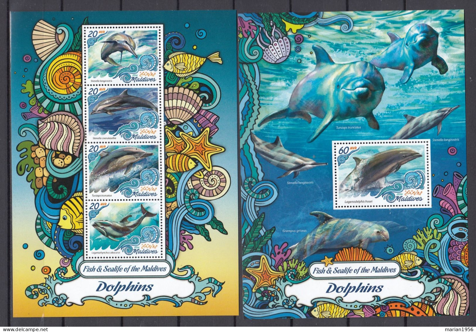 Maldives 2016 - Vie Marine - DAUPHINS - BL+ BF  - MNH - Delfine