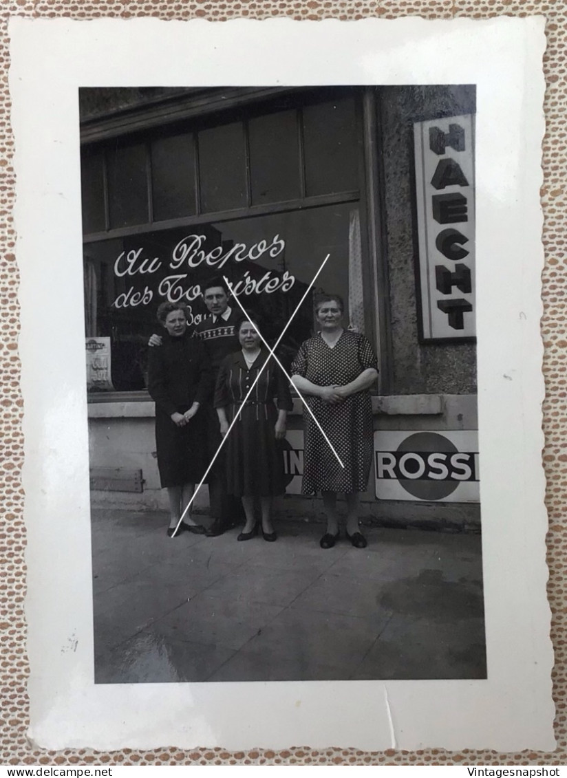 THUIN Café Au Repos Des Touristes Bières Haecht Affiches Moto Mettet & Marches Milit. 2 Photos Snapshots Vers 1950-1960 - Lugares