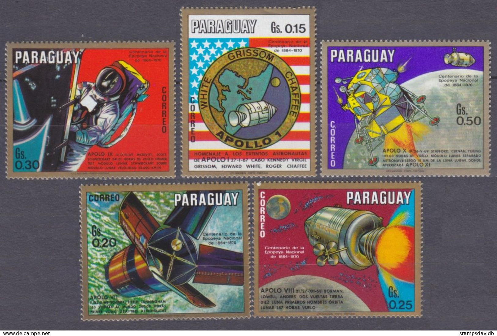1970 Paraguay 2058-2062 Apollo Program - Südamerika