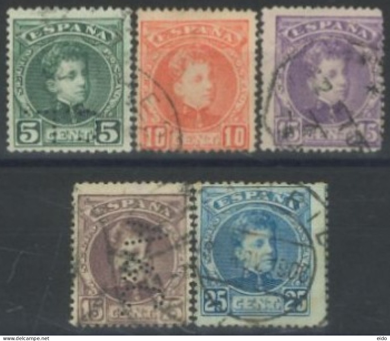 SPAIN, 1900/05, KING ALFONSO STAMPS SET OF 5, USED. - Gebraucht