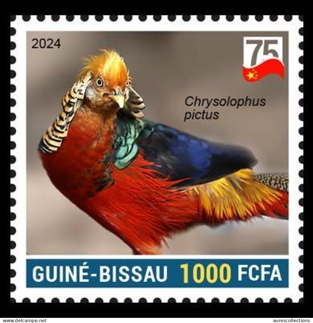 GUINEA BISSAU 2024 STAMP 1V - CHINA BIRDS - GOLDEN PHEASANT FAISAN DORE - 75 ANNIV. OF CHINA - MNH - Galline & Gallinaceo