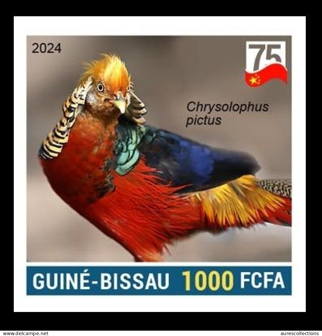 GUINEA BISSAU 2024 IMPERF STAMP 1V - CHINA BIRDS - GOLDEN PHEASANT FAISAN DORE - 75 ANNIV. OF CHINA - MNH - Gallináceos & Faisanes