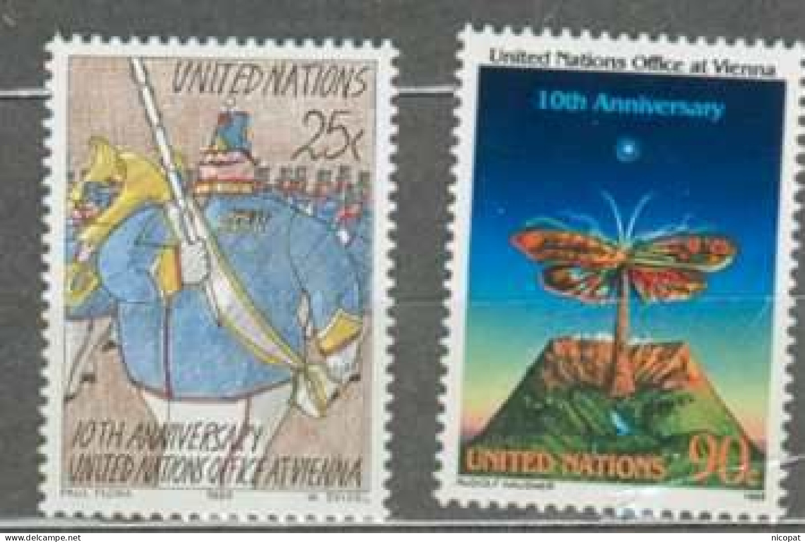 ONU NEW YORK MNH ** 545-546 Centre De Vienne Parade Militaire Papillon Volcan - Unused Stamps